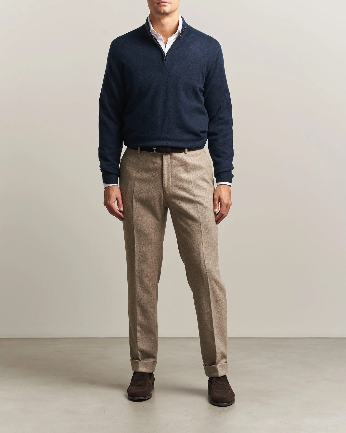 Herr | Tröjor | Charles Tyrwhitt | Pure Cashmere Zip Neck Jumper Navy
