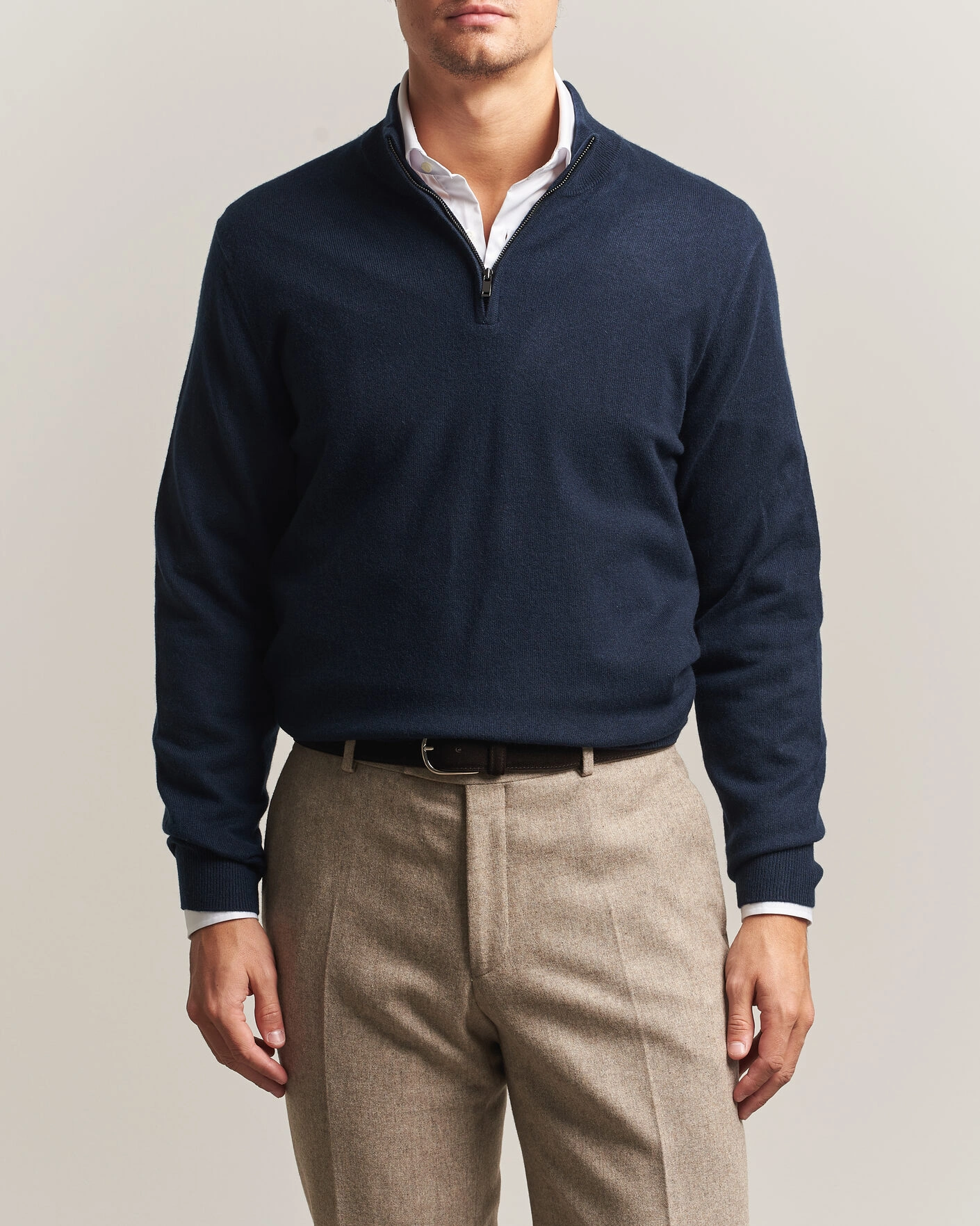 Herr | Tröjor | Charles Tyrwhitt | Pure Cashmere Zip Neck Jumper Navy
