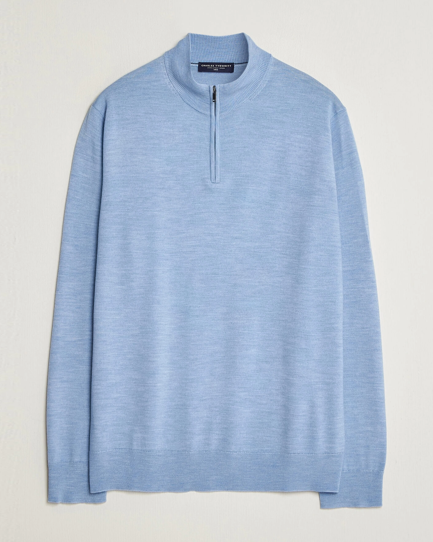 Herr | Tröjor | Charles Tyrwhitt | Pure Merino Zip Neck Jumper Cornflower Blue