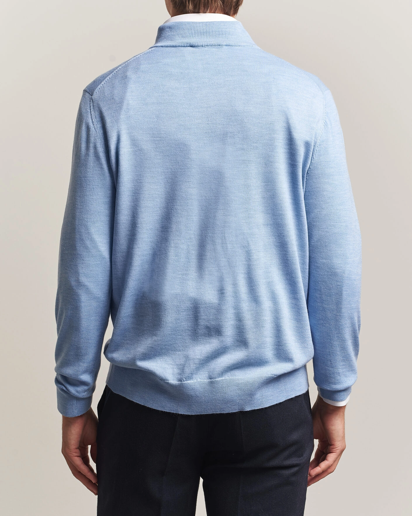 Herr | Tröjor | Charles Tyrwhitt | Pure Merino Zip Neck Jumper Cornflower Blue
