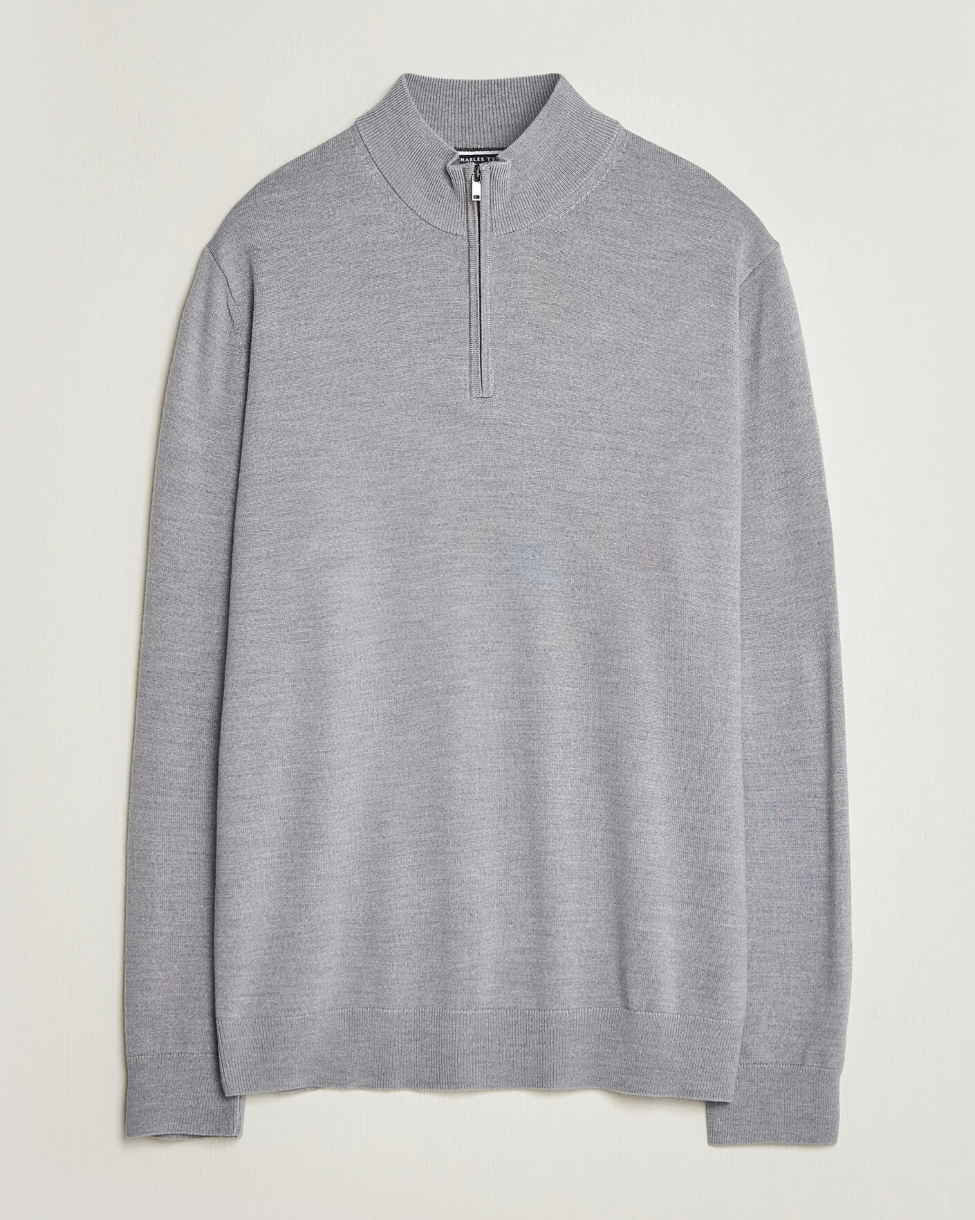 Herr | Tröjor | Charles Tyrwhitt | Pure Merino Zip Neck Jumper Light Grey