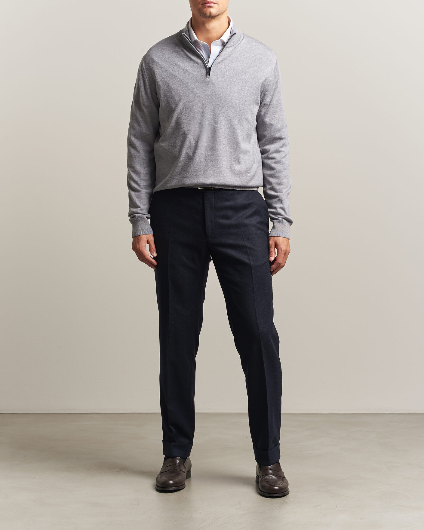 Herr | Tröjor | Charles Tyrwhitt | Pure Merino Zip Neck Jumper Light Grey
