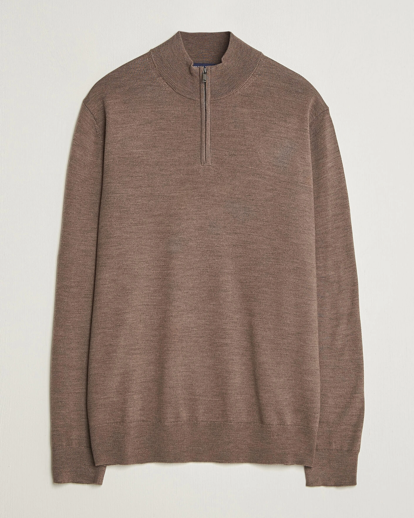 Herr | Tröjor | Charles Tyrwhitt | Pure Merino Zip Neck Jumper Mocha