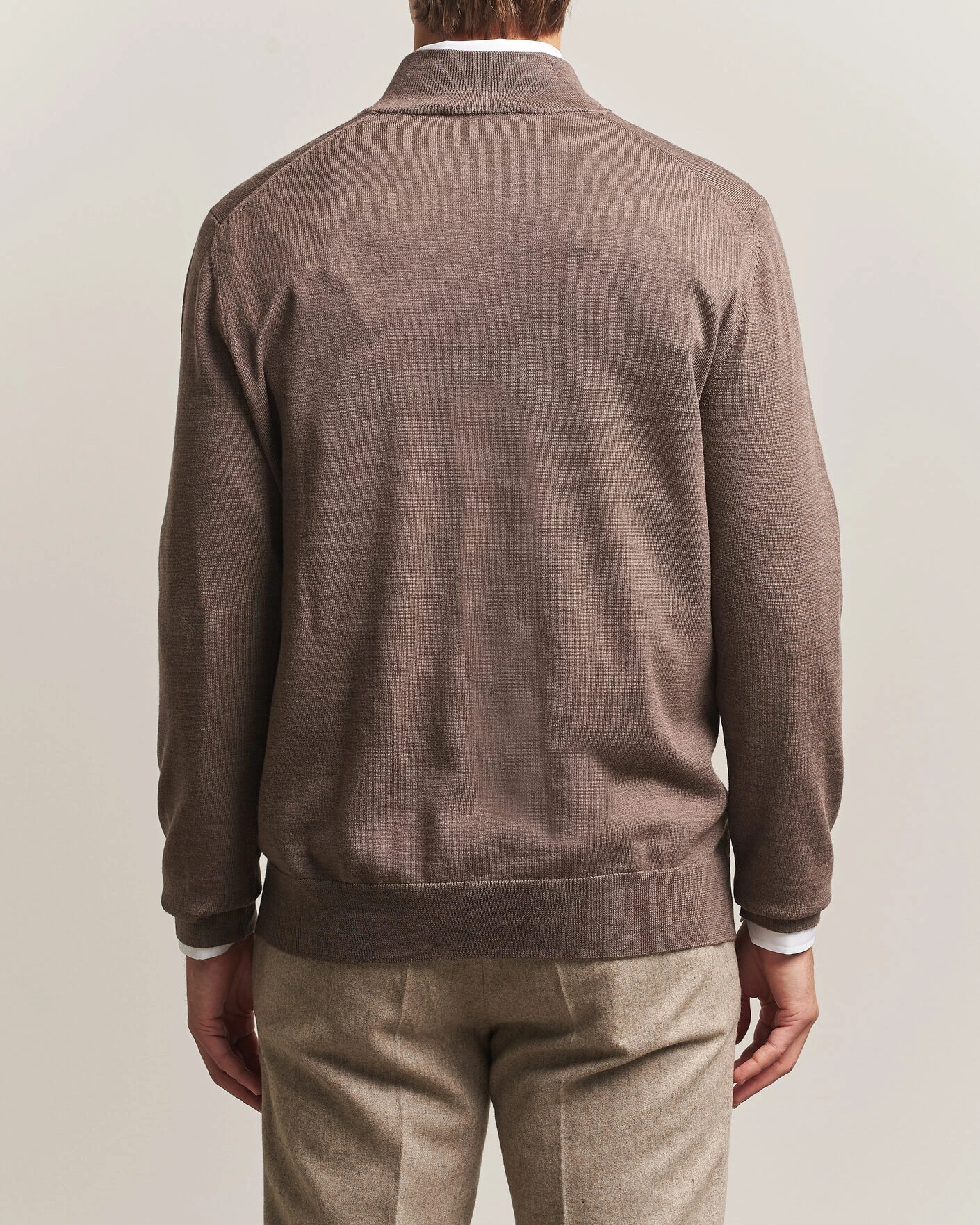 Herr | Tröjor | Charles Tyrwhitt | Pure Merino Zip Neck Jumper Mocha