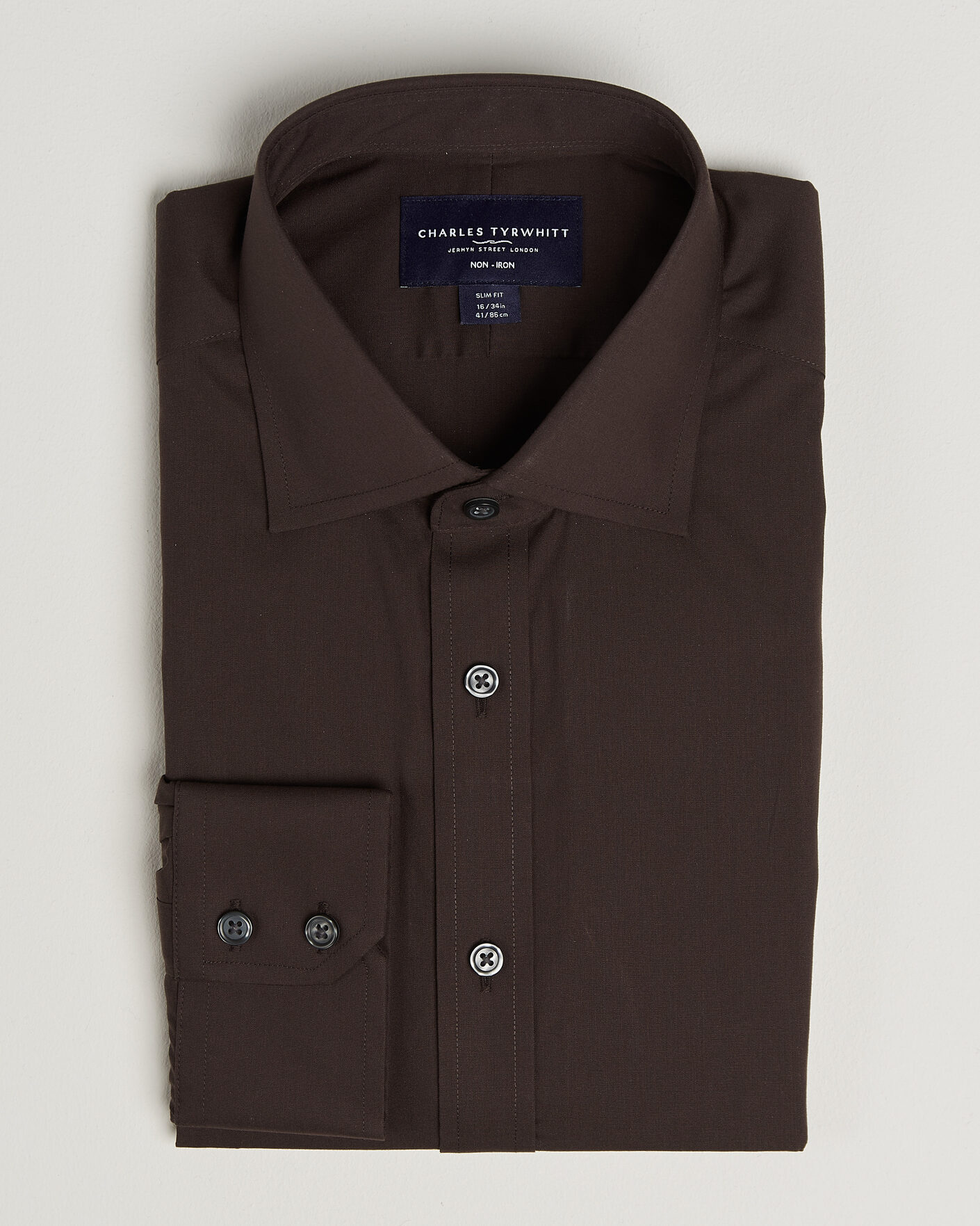 Herr | Skjortor | Charles Tyrwhitt | Slim Fit Non Iron Poplin Cut Away Shirt Chocolate