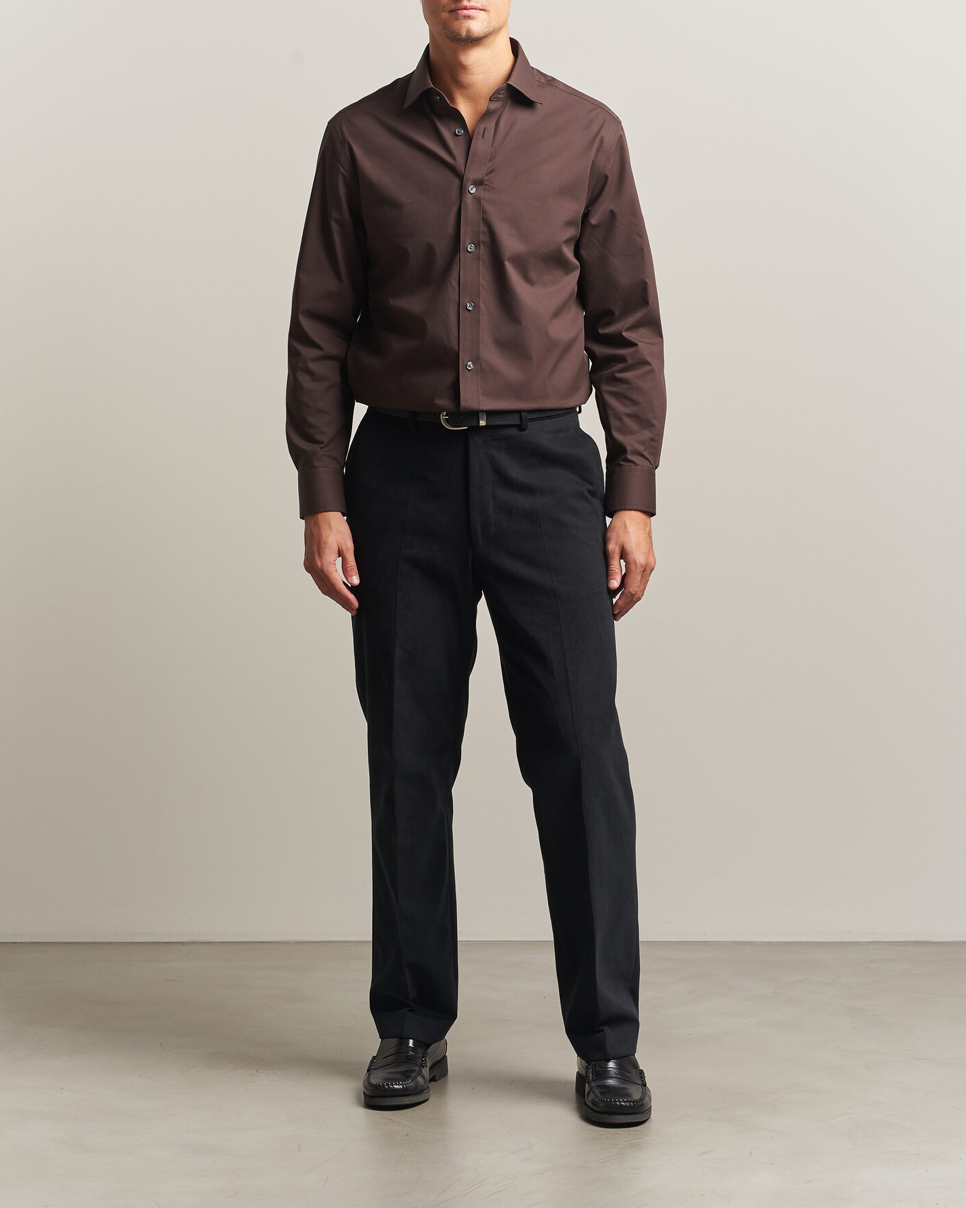 Herr | Skjortor | Charles Tyrwhitt | Slim Fit Non Iron Poplin Cut Away Shirt Chocolate