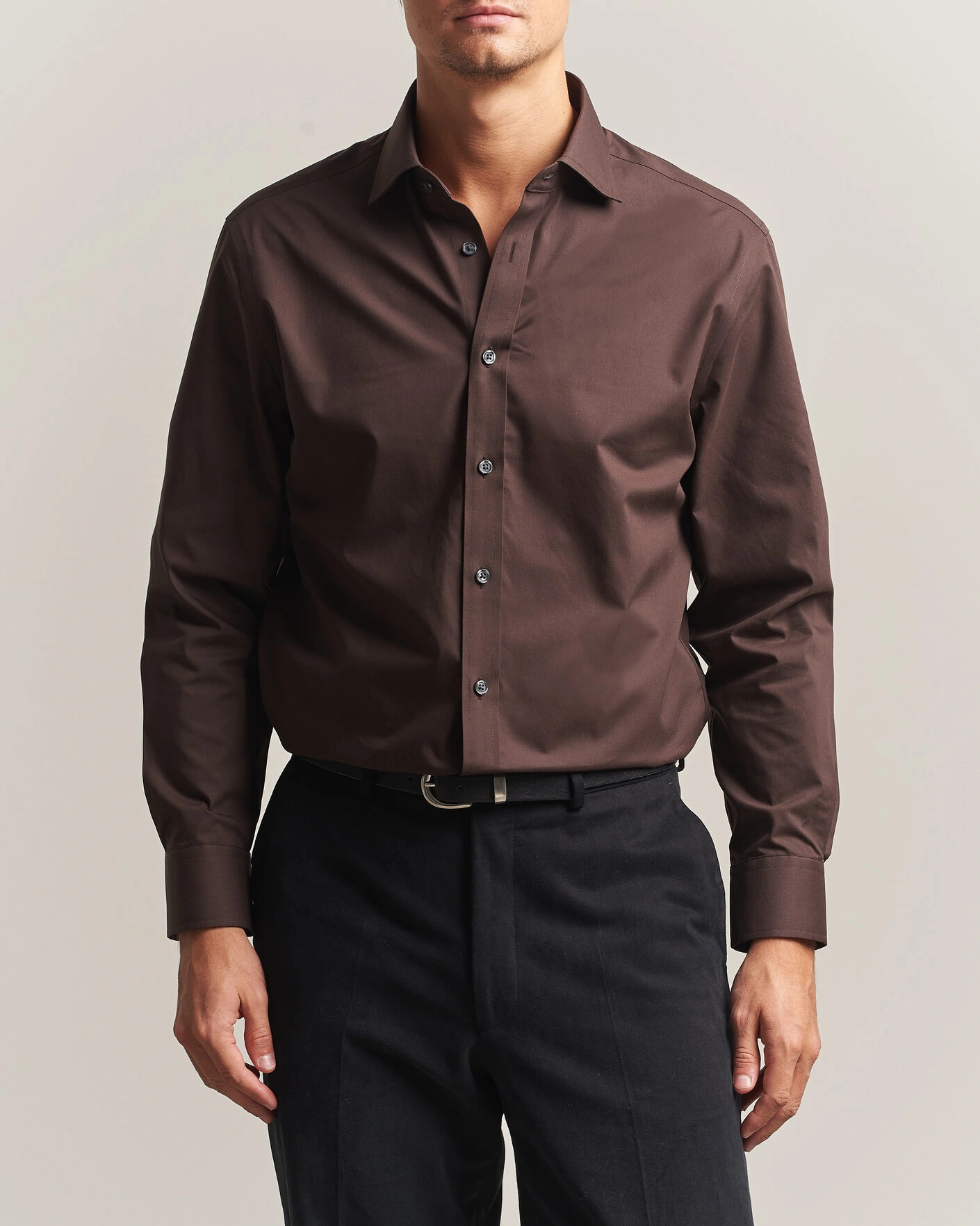 Herr | Skjortor | Charles Tyrwhitt | Slim Fit Non Iron Poplin Cut Away Shirt Chocolate