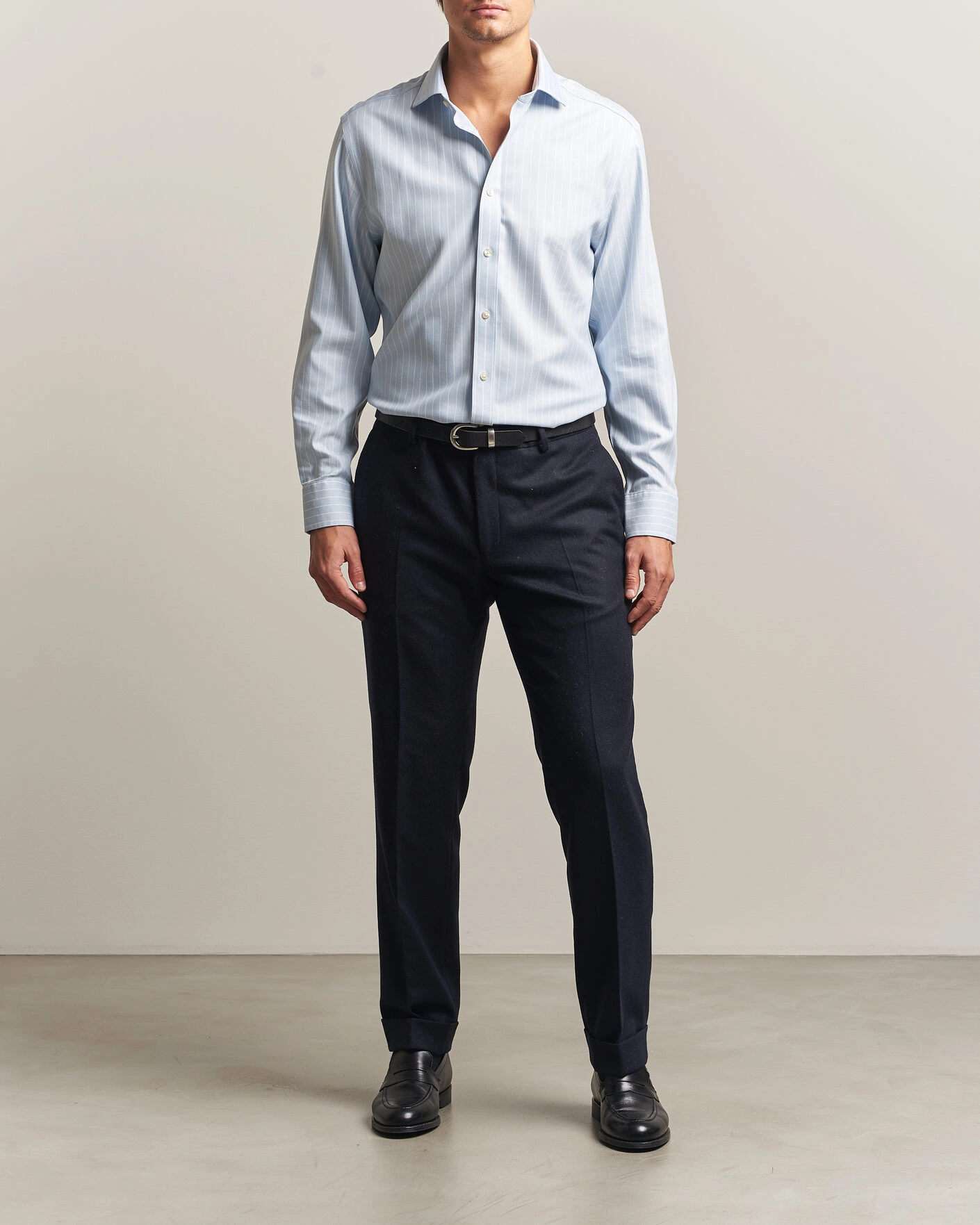 Herr | Skjortor | Charles Tyrwhitt | Slim Fit Non Iron Herringbone Stripe Shirt Light Blue