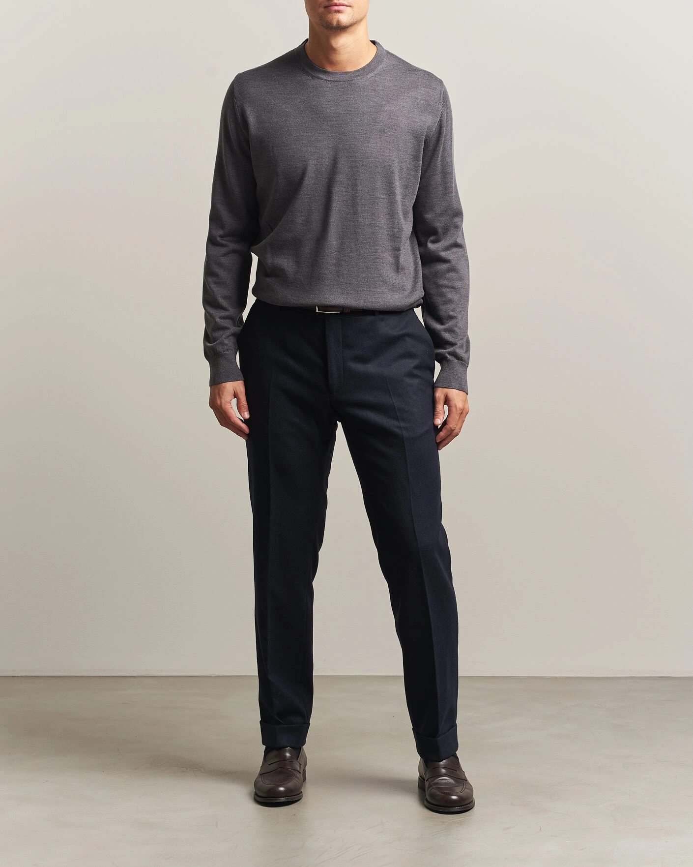 Herr | Tröjor | Charles Tyrwhitt | Pure Merino Crew Neck Jumper Grey