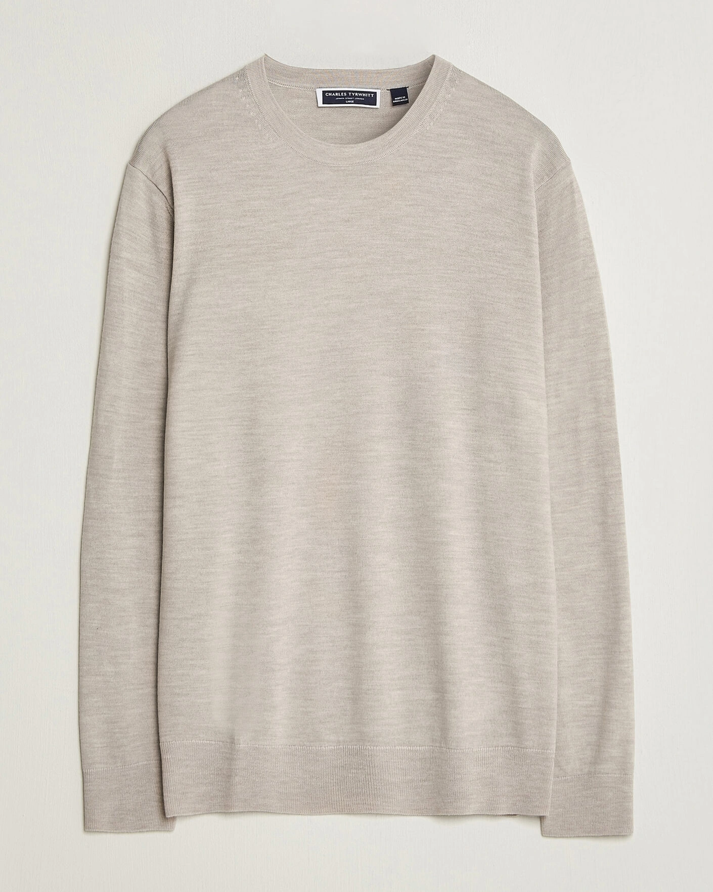 Herr | Tröjor | Charles Tyrwhitt | Pure Merino Crew Neck Jumper Limestone