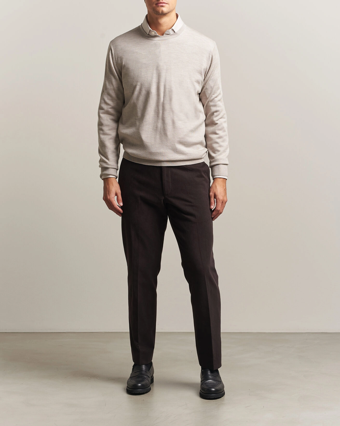 Herr | Tröjor | Charles Tyrwhitt | Pure Merino Crew Neck Jumper Limestone