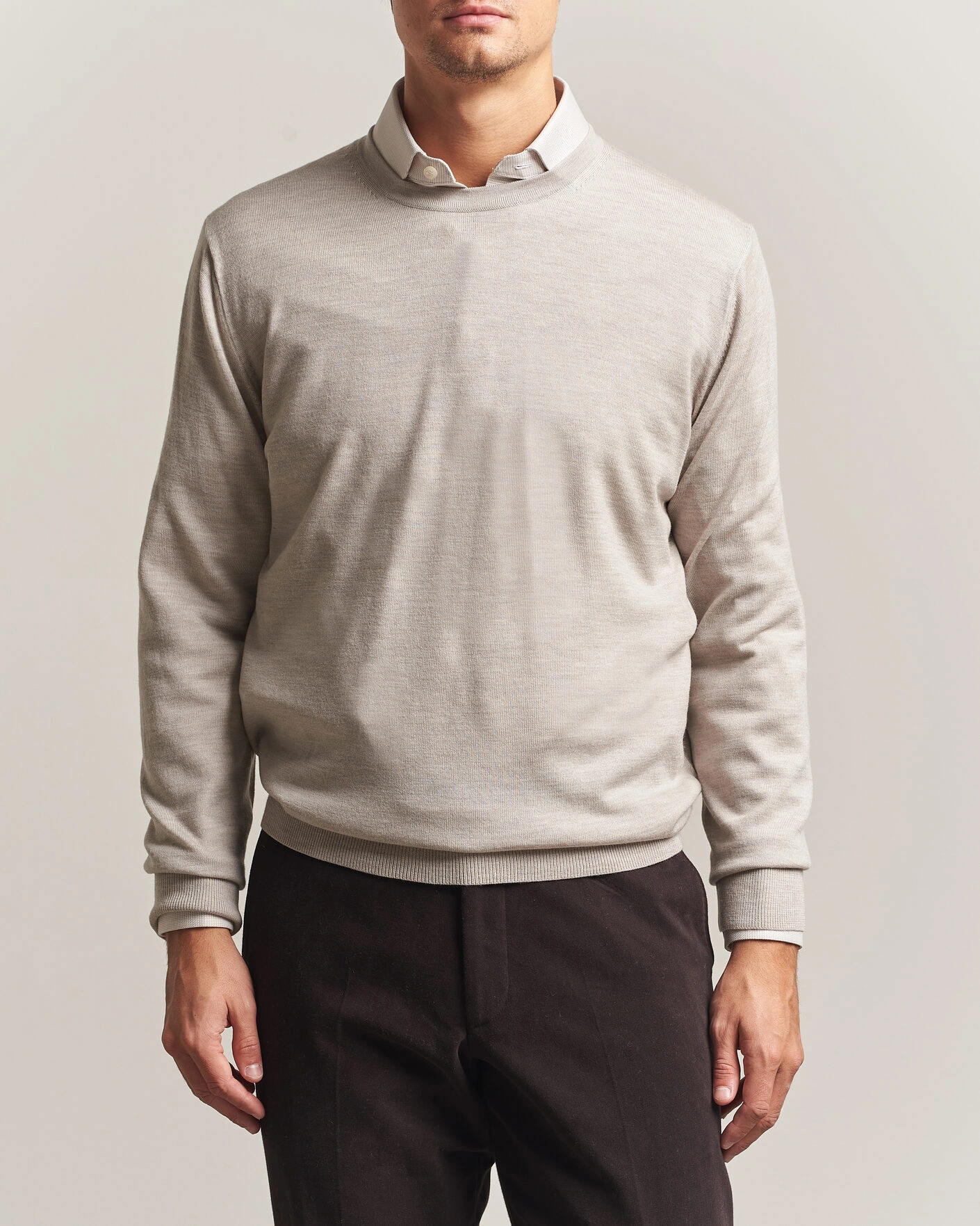 Herr | Tröjor | Charles Tyrwhitt | Pure Merino Crew Neck Jumper Limestone