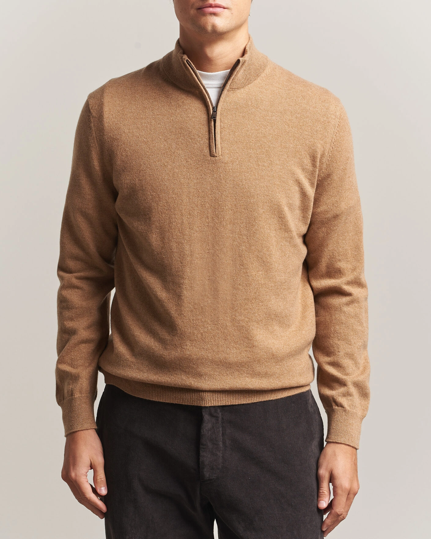 Herr | Tröjor | Charles Tyrwhitt | Pure Cashmere Zip Neck Jumper Tan