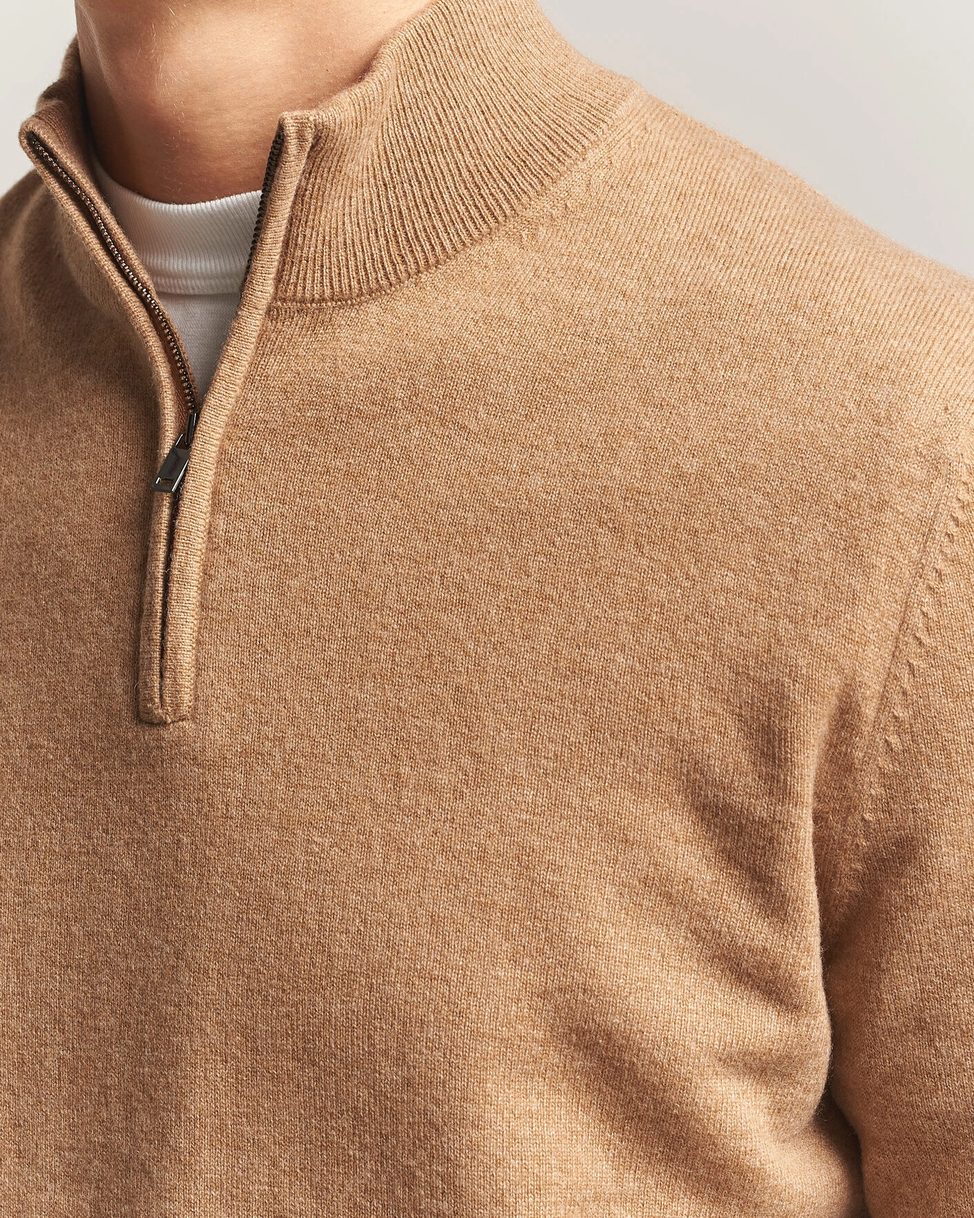 Herr | Tröjor | Charles Tyrwhitt | Pure Cashmere Zip Neck Jumper Tan