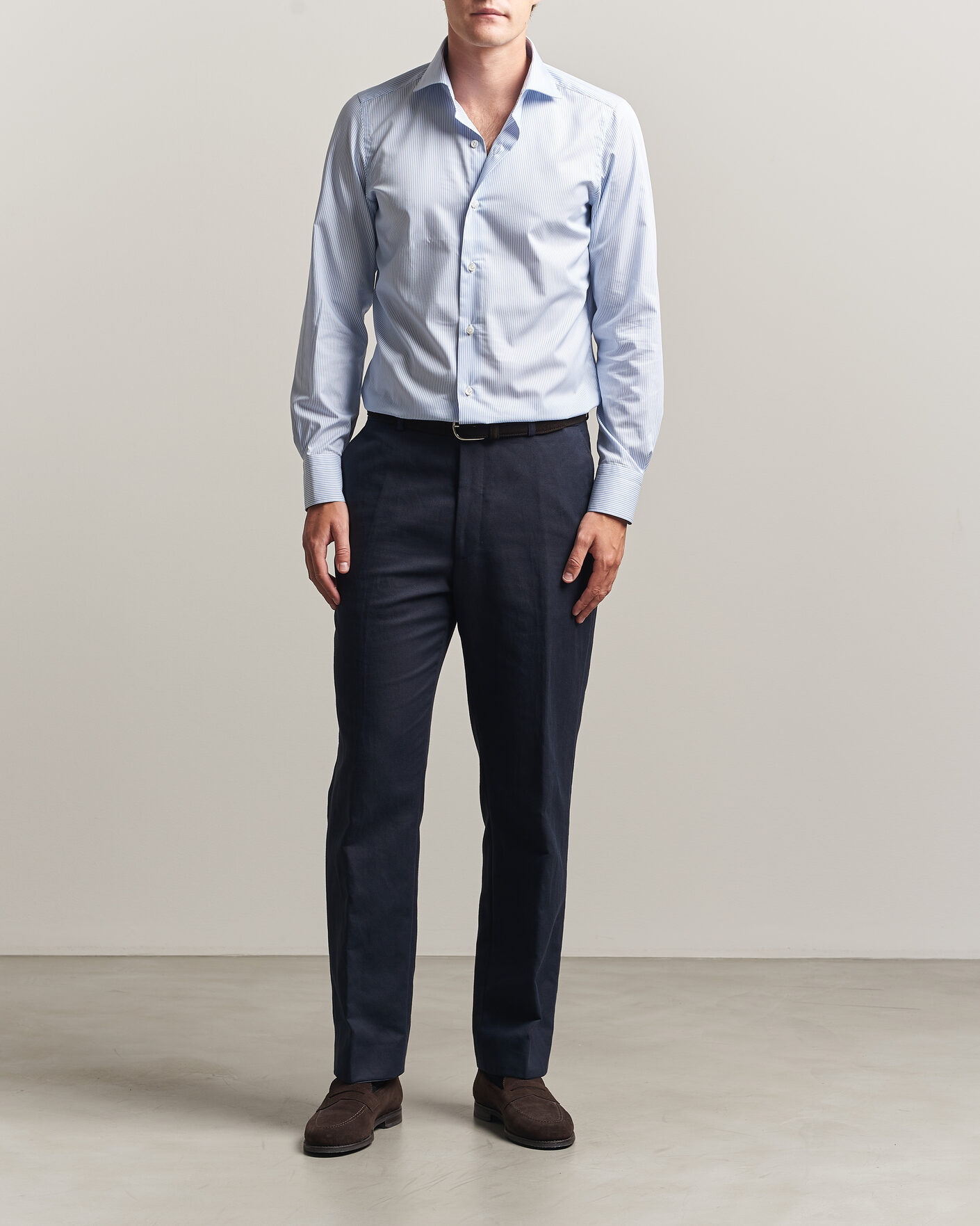 Herr | Skjortor | Finamore Napoli | Milano Slim Traveller Cotton Shirt Blue Stripe