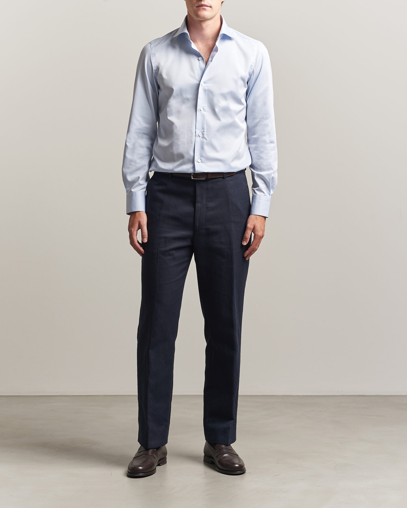 Herr | Skjortor | Finamore Napoli | Milano Slim Traveller Cotton Shirt Light Blue