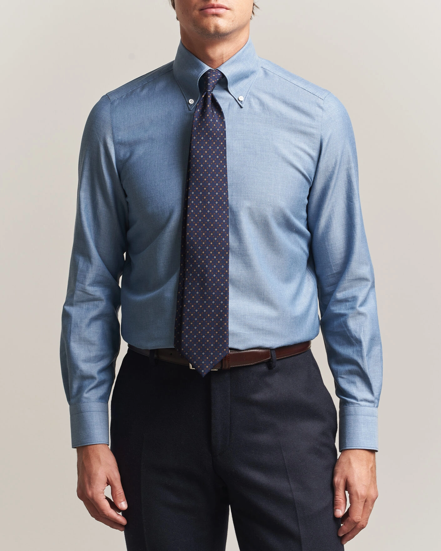 Herr | Skjortor | Finamore Napoli | Milano Slim Cashmere BD Shirt Light Blue