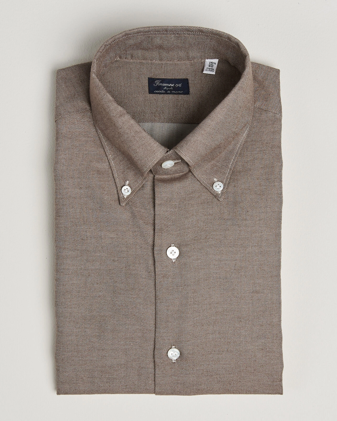 Herr | Skjortor | Finamore Napoli | Milano Slim Cashmere BD Shirt Brown