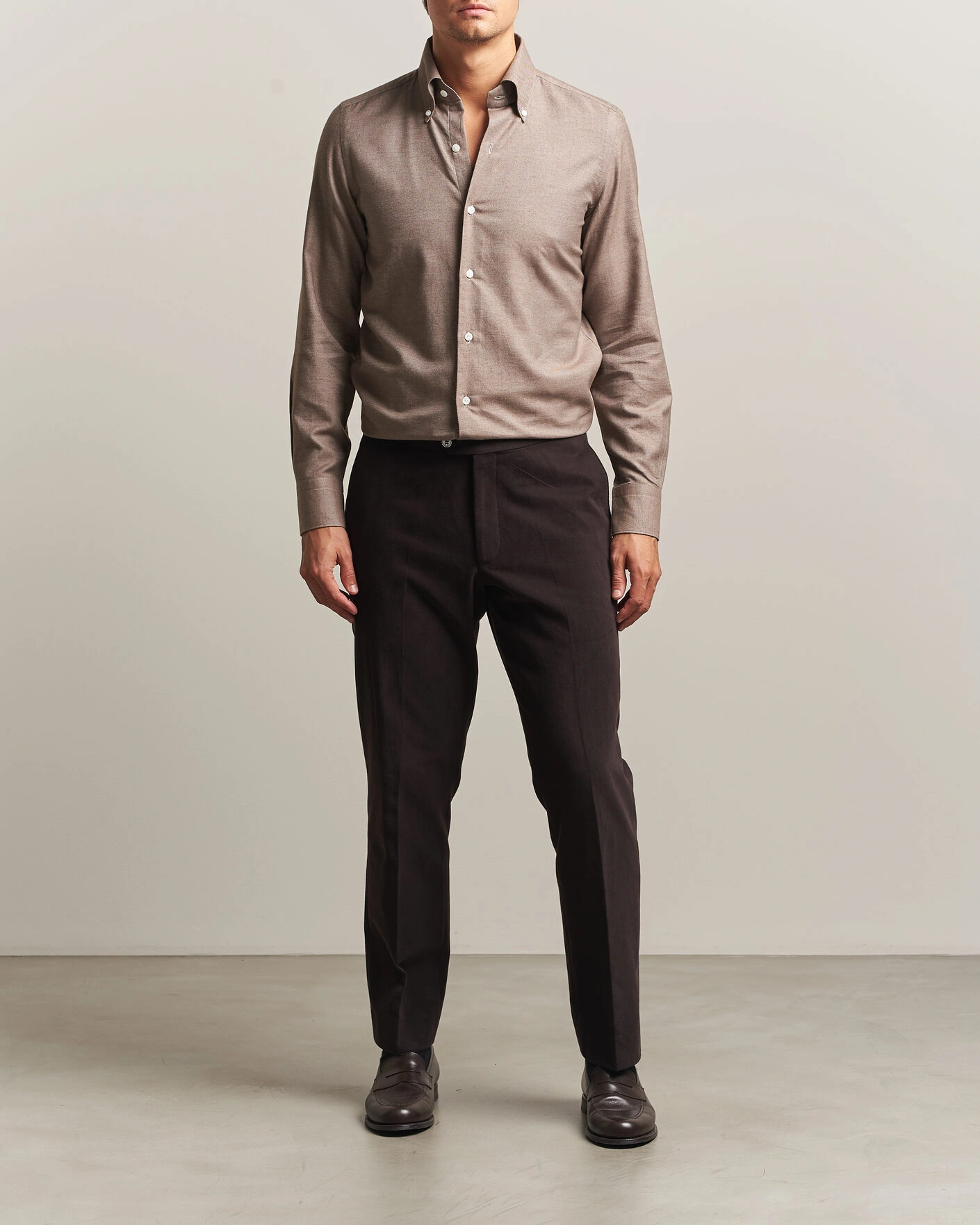 Herr | Skjortor | Finamore Napoli | Milano Slim Cashmere BD Shirt Brown