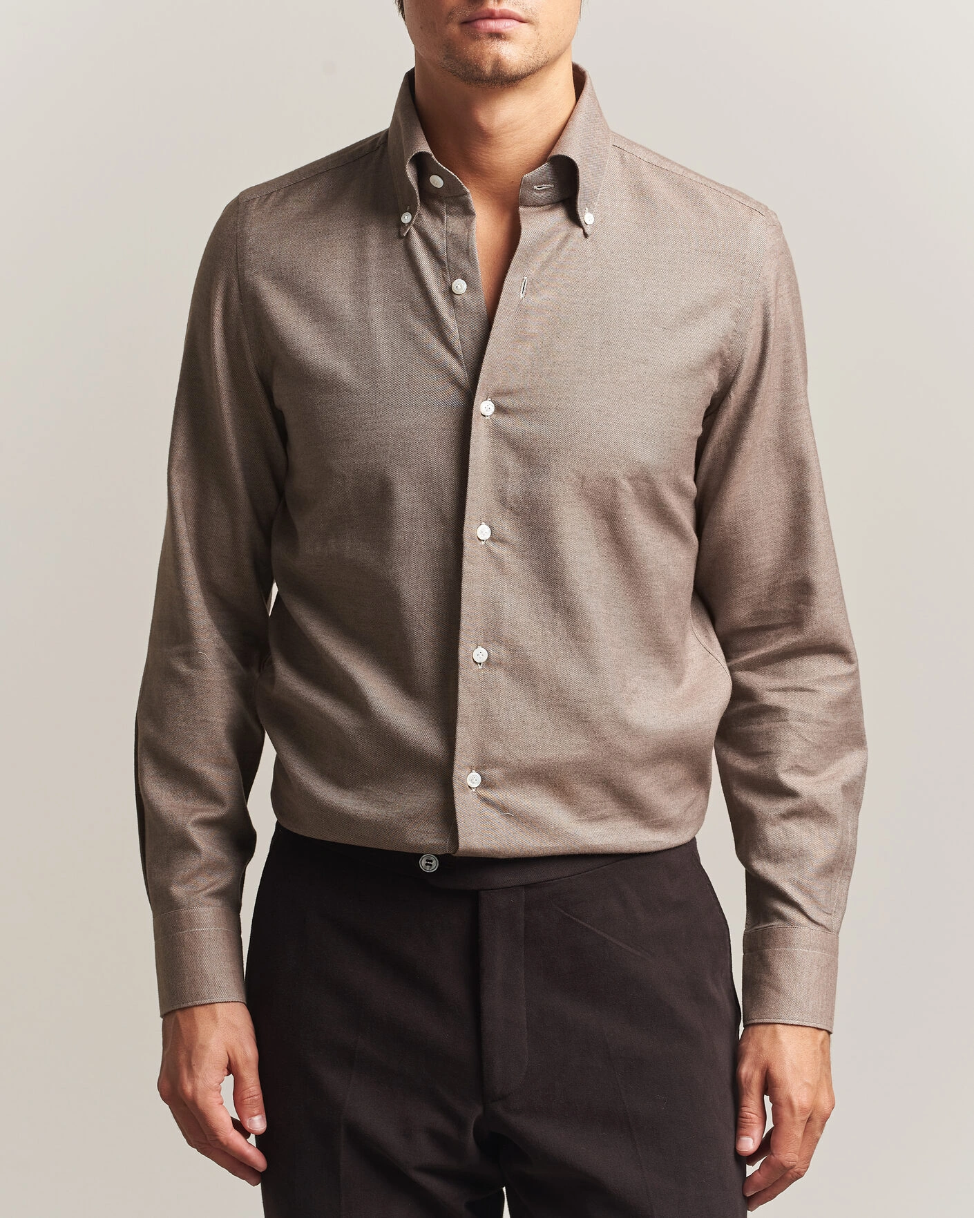 Herr | Skjortor | Finamore Napoli | Milano Slim Cashmere BD Shirt Brown