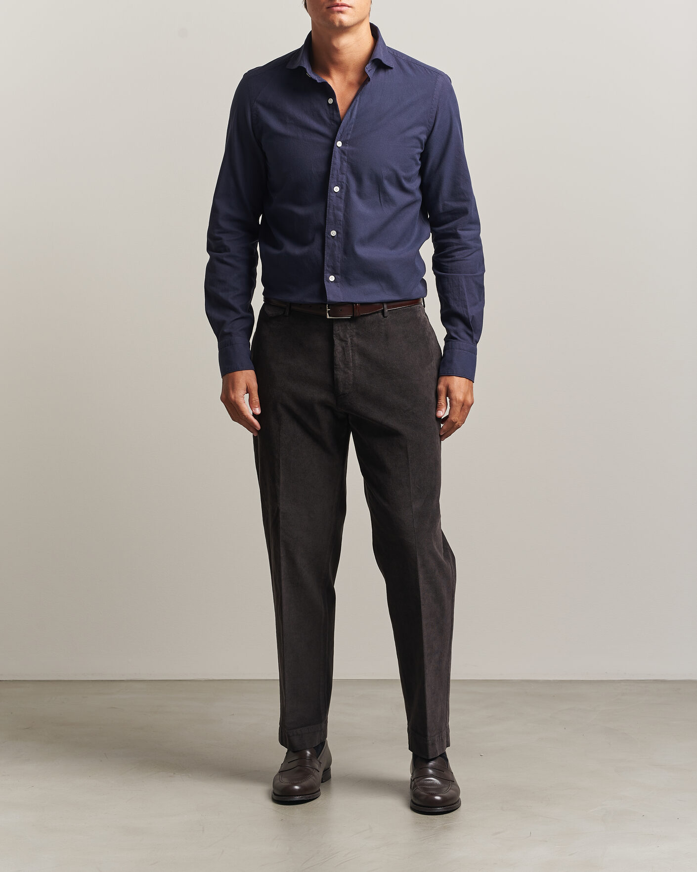 Herr | Skjortor | Finamore Napoli | Gaeta Flannel Sport Shirt Navy