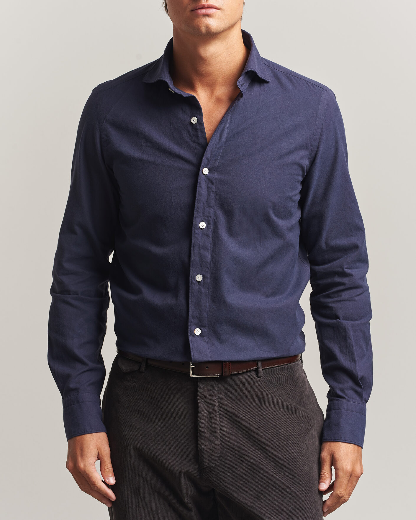 Herr | Skjortor | Finamore Napoli | Gaeta Flannel Sport Shirt Navy