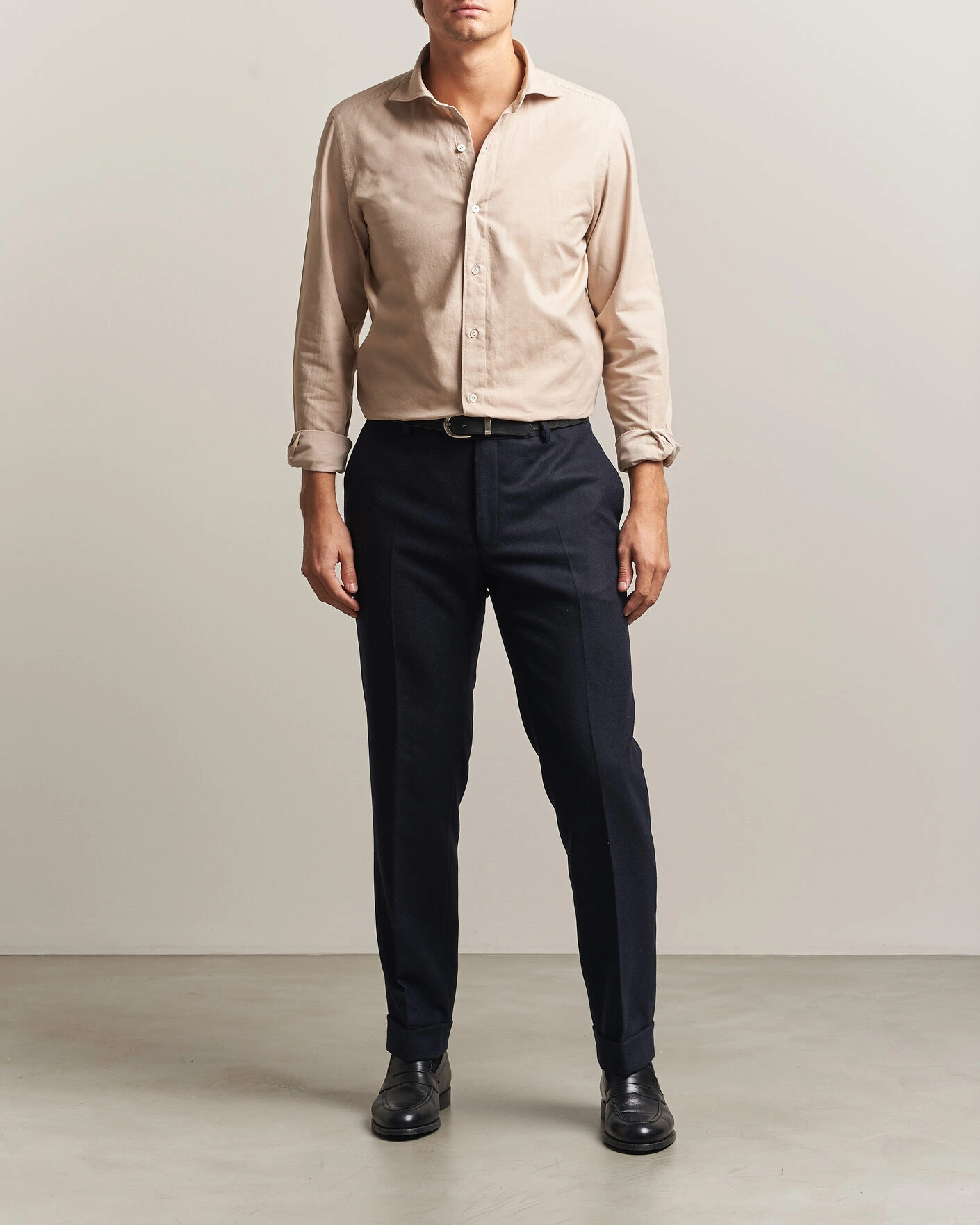 Herr | Skjortor | Finamore Napoli | Gaeta Flannel Sport Shirt Beige