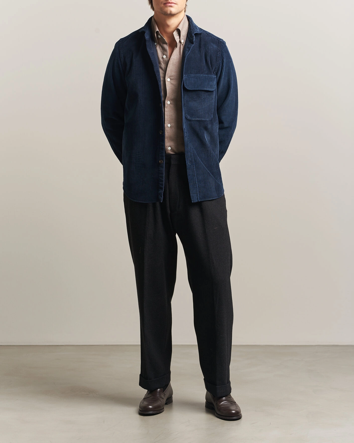 Herr | Skjortor | Finamore Napoli | Garment Dyed Corduroy Overshirt Navy