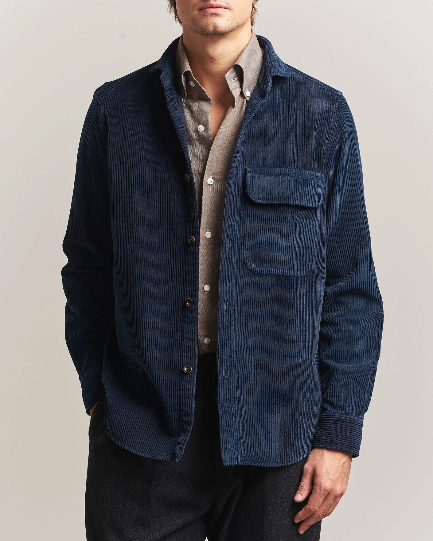 Herr | Skjortor | Finamore Napoli | Garment Dyed Corduroy Overshirt Navy