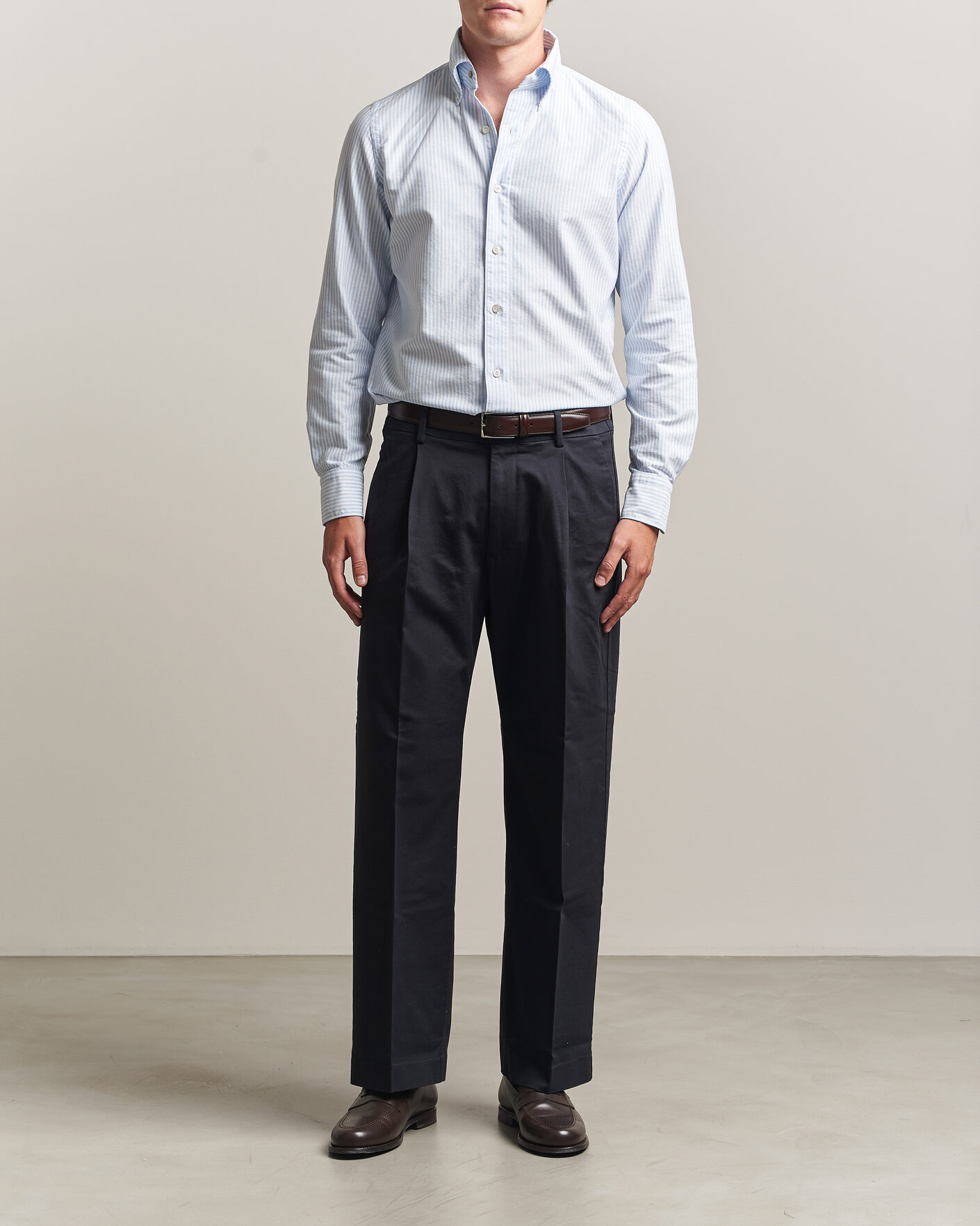 Herr | Skjortor | Finamore Napoli | Gaeta Oxford Button Down Shirt Light Blue Stripe