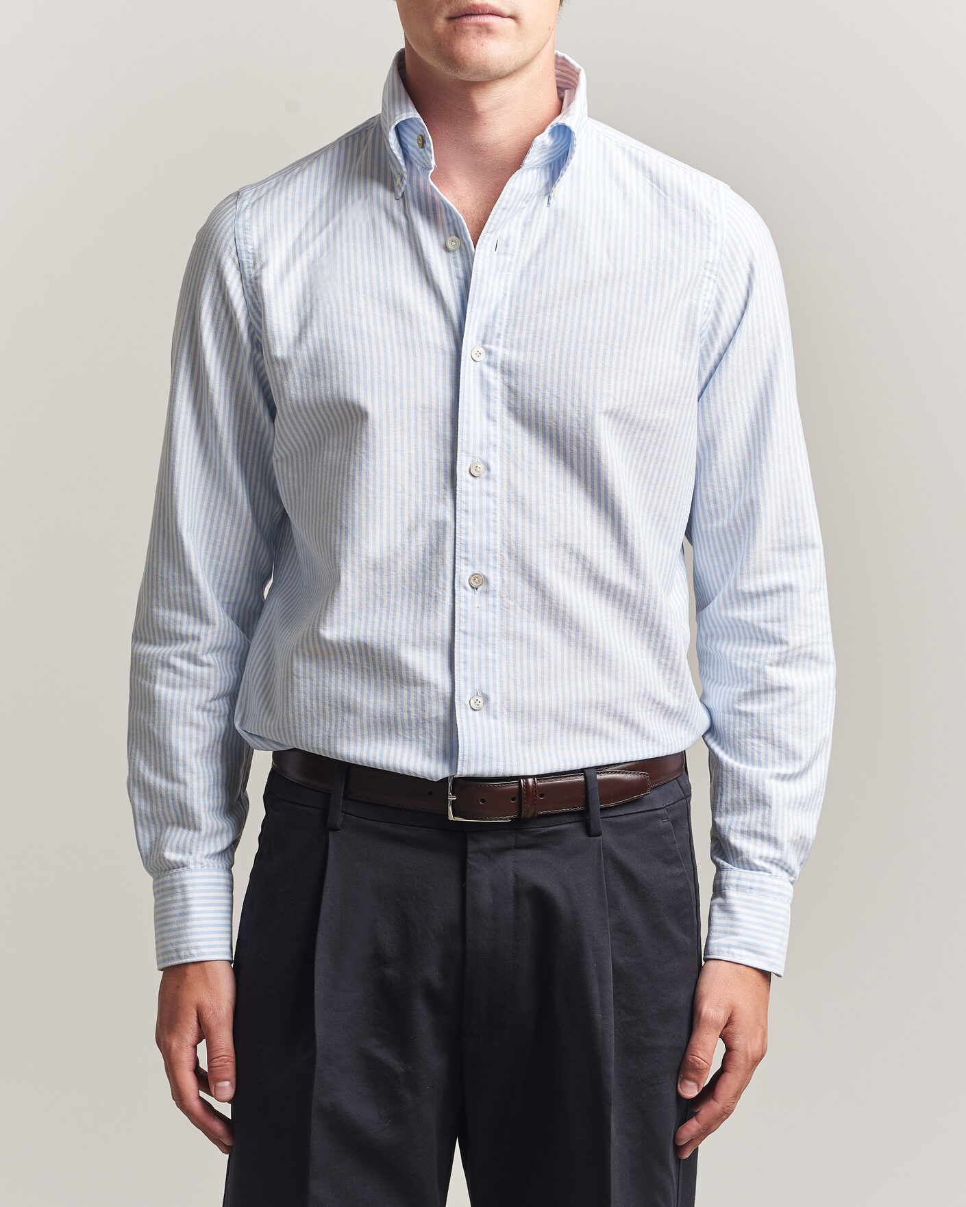 Herr | Skjortor | Finamore Napoli | Gaeta Oxford Button Down Shirt Light Blue Stripe