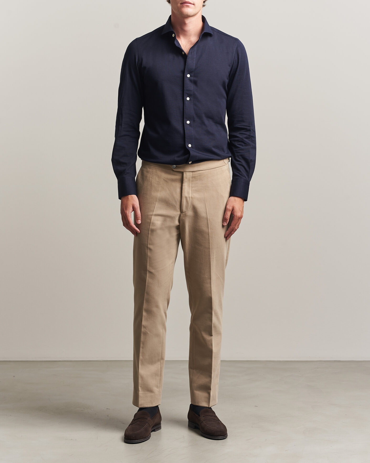 Herr | Skjortor | Finamore Napoli | Cotton/Cashmere Jersey Shirt Navy