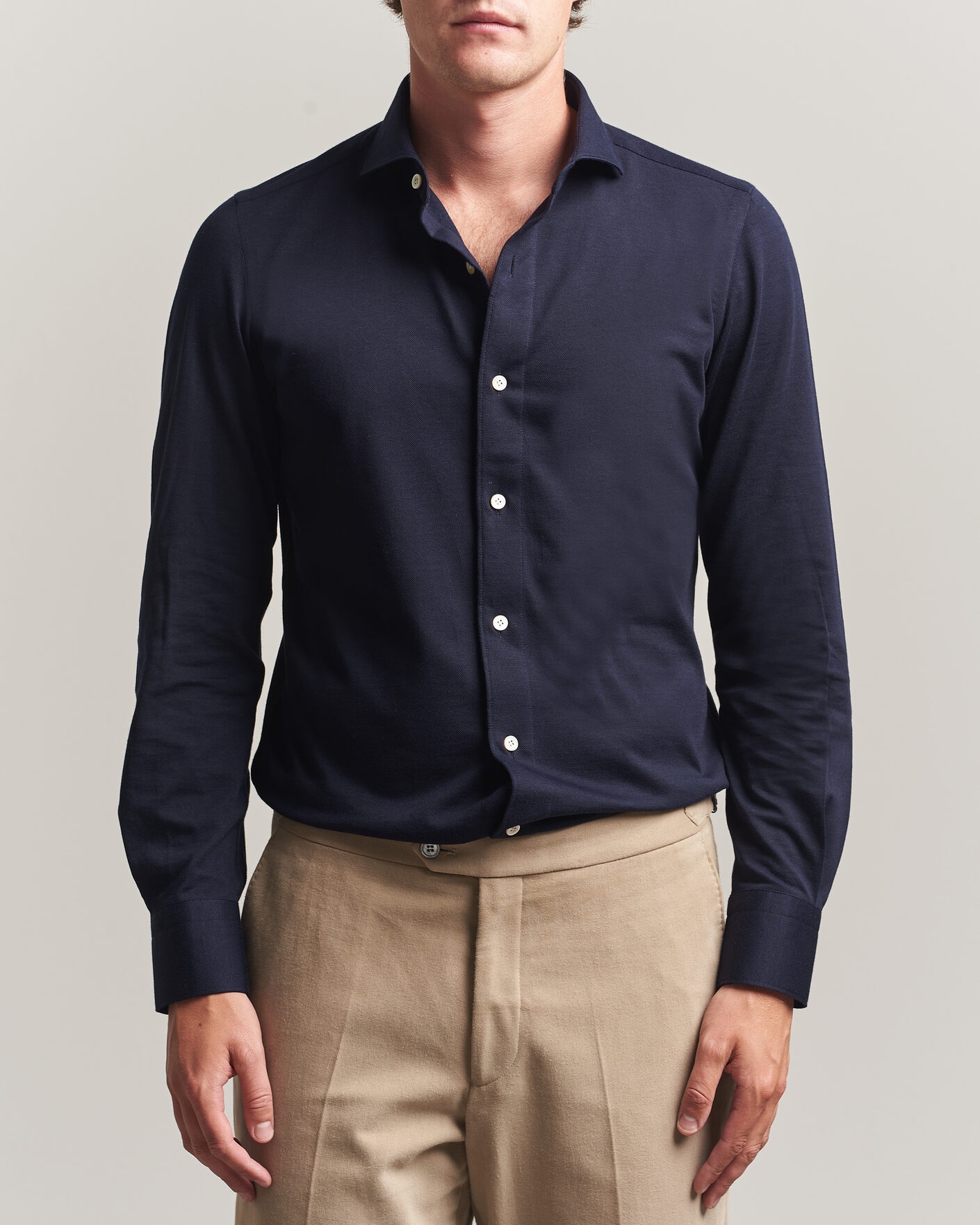 Herr | Skjortor | Finamore Napoli | Cotton/Cashmere Jersey Shirt Navy