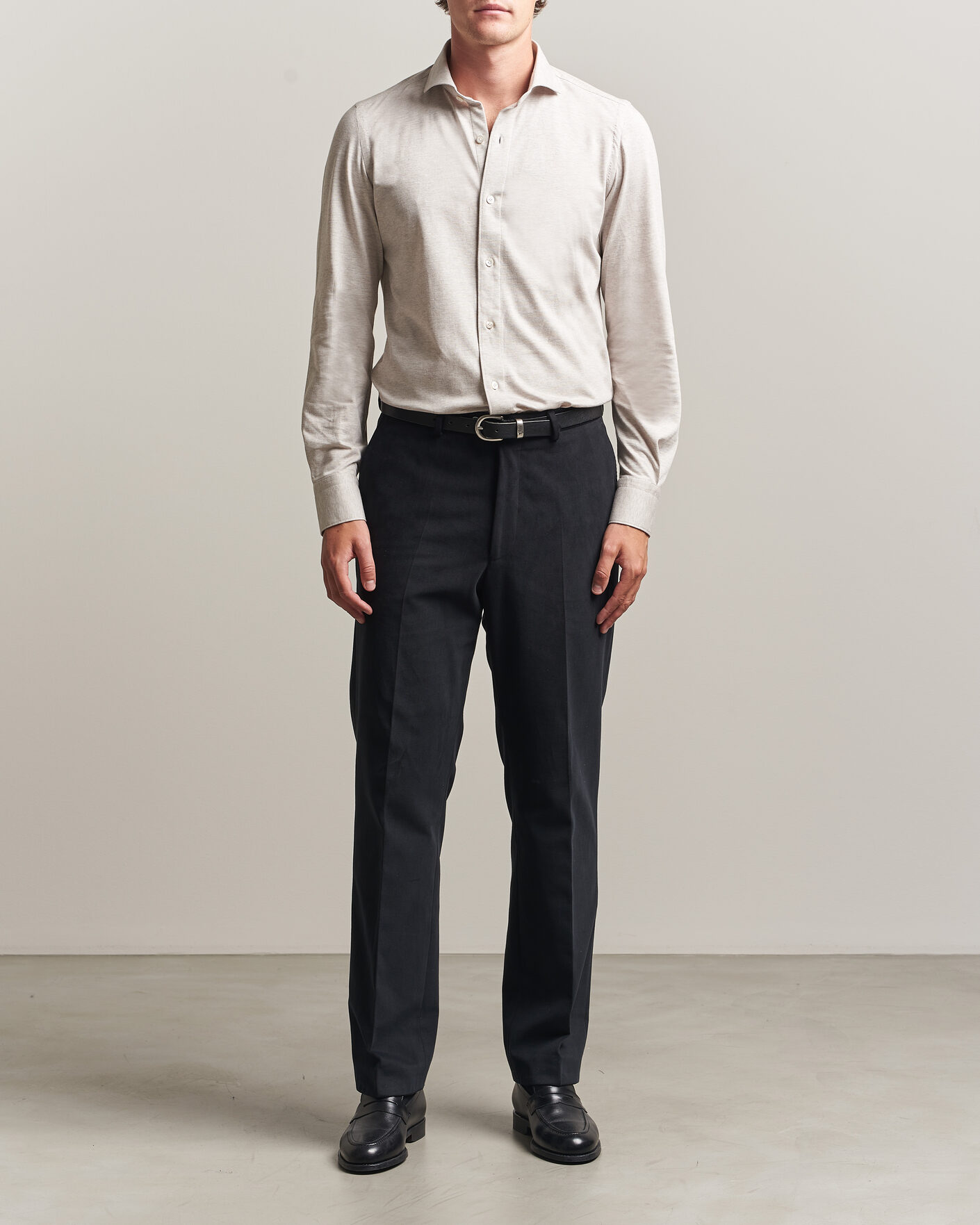 Herr | Skjortor | Finamore Napoli | Cotton/Cashmere Jersey Shirt Beige