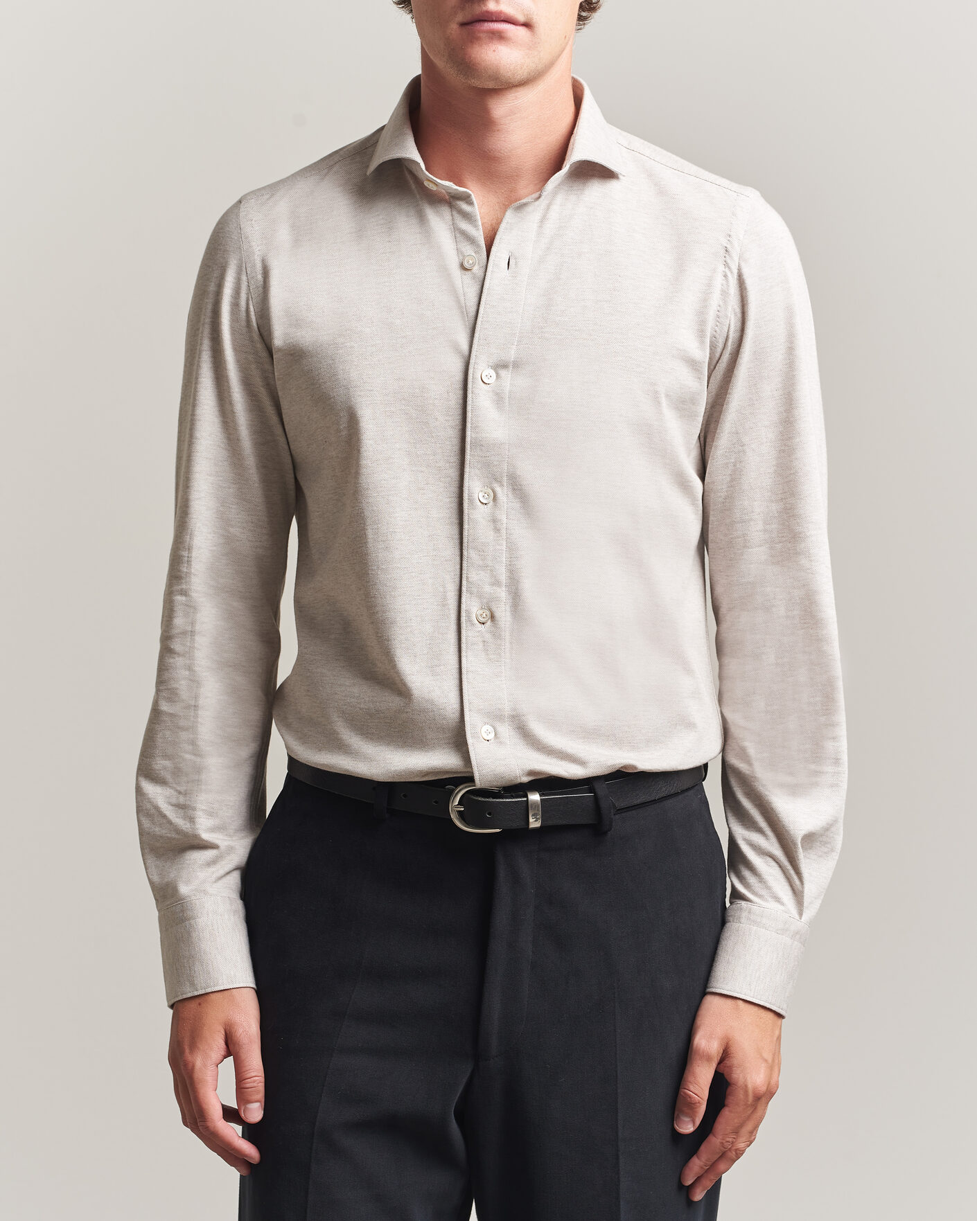 Herr | Skjortor | Finamore Napoli | Cotton/Cashmere Jersey Shirt Beige