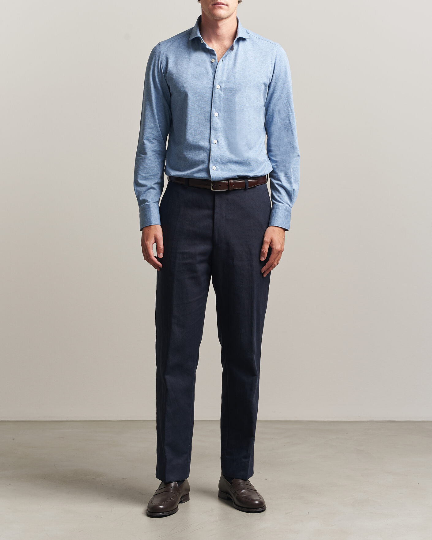 Herr | Skjortor | Finamore Napoli | Cotton/Cashmere Jersey Shirt Light Blue