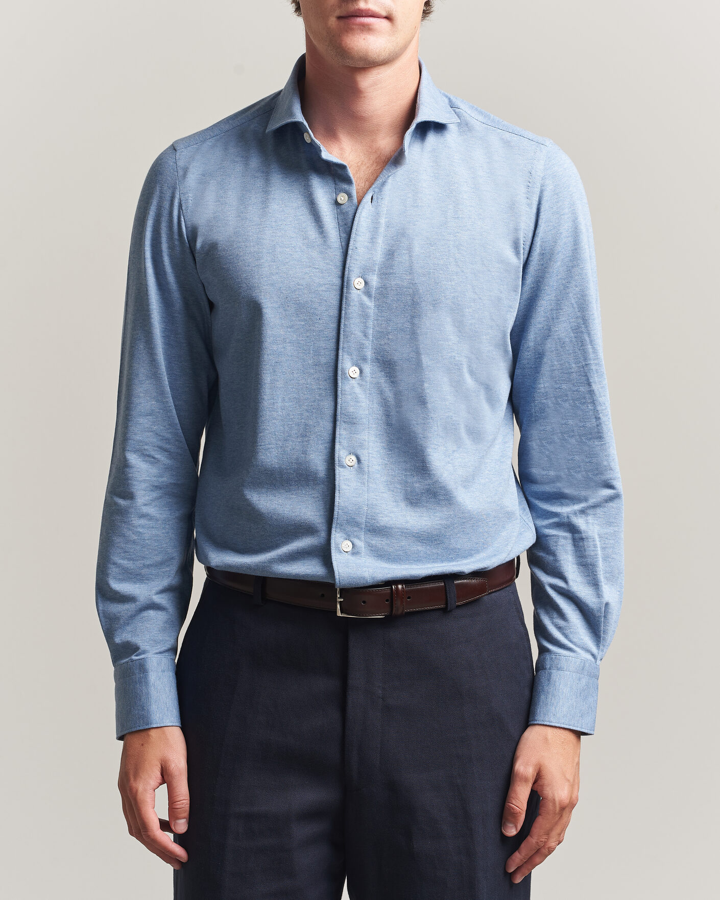Herr | Skjortor | Finamore Napoli | Cotton/Cashmere Jersey Shirt Light Blue
