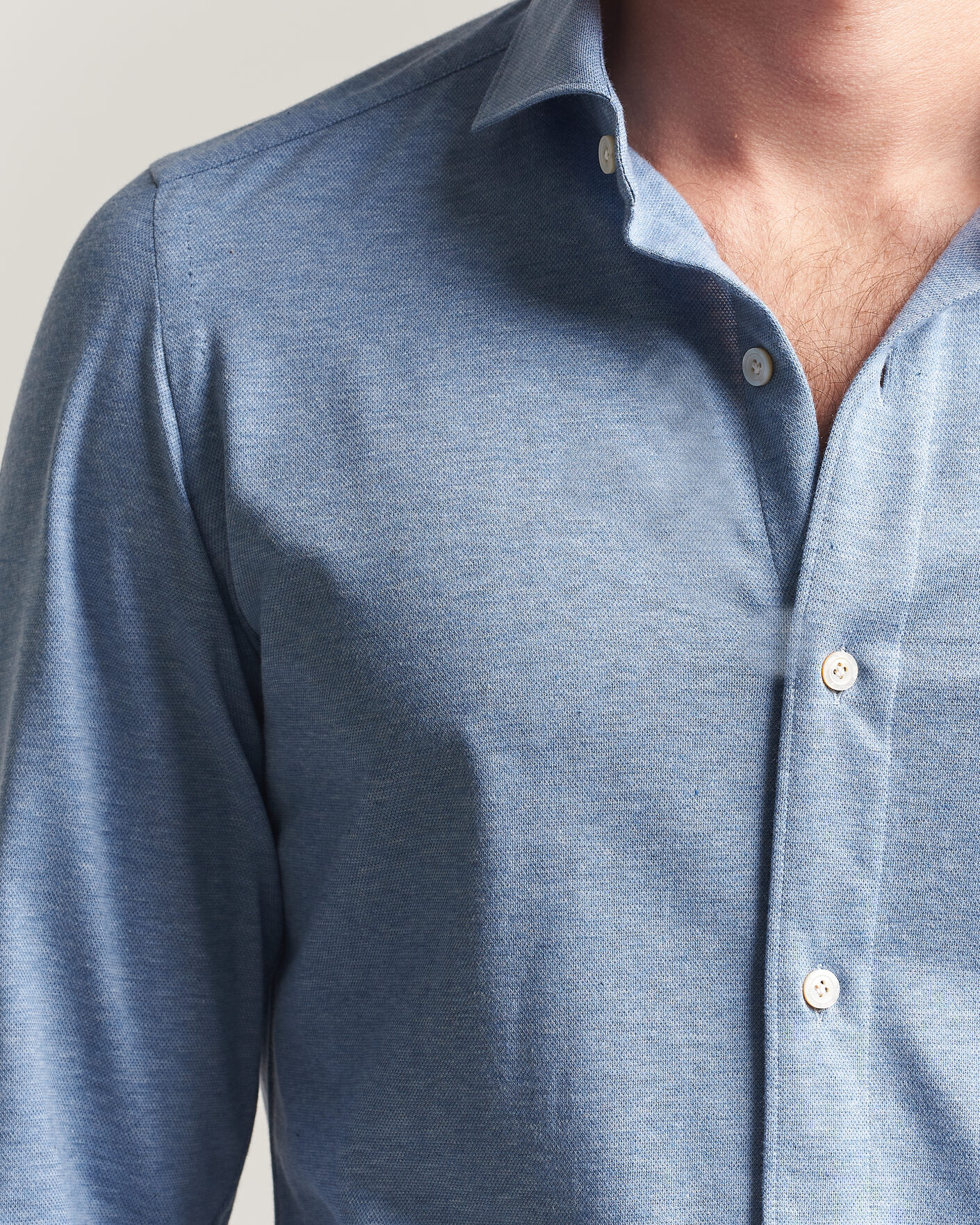 Herr | Skjortor | Finamore Napoli | Cotton/Cashmere Jersey Shirt Light Blue