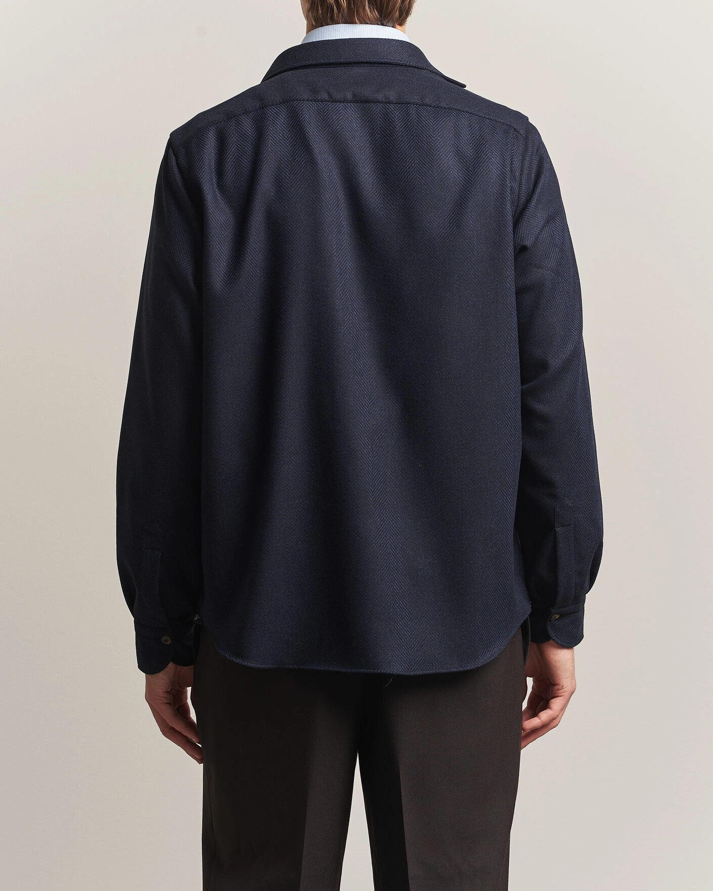 Herr | Skjortor | Finamore Napoli | Wool Herringbone Overshirt Navy
