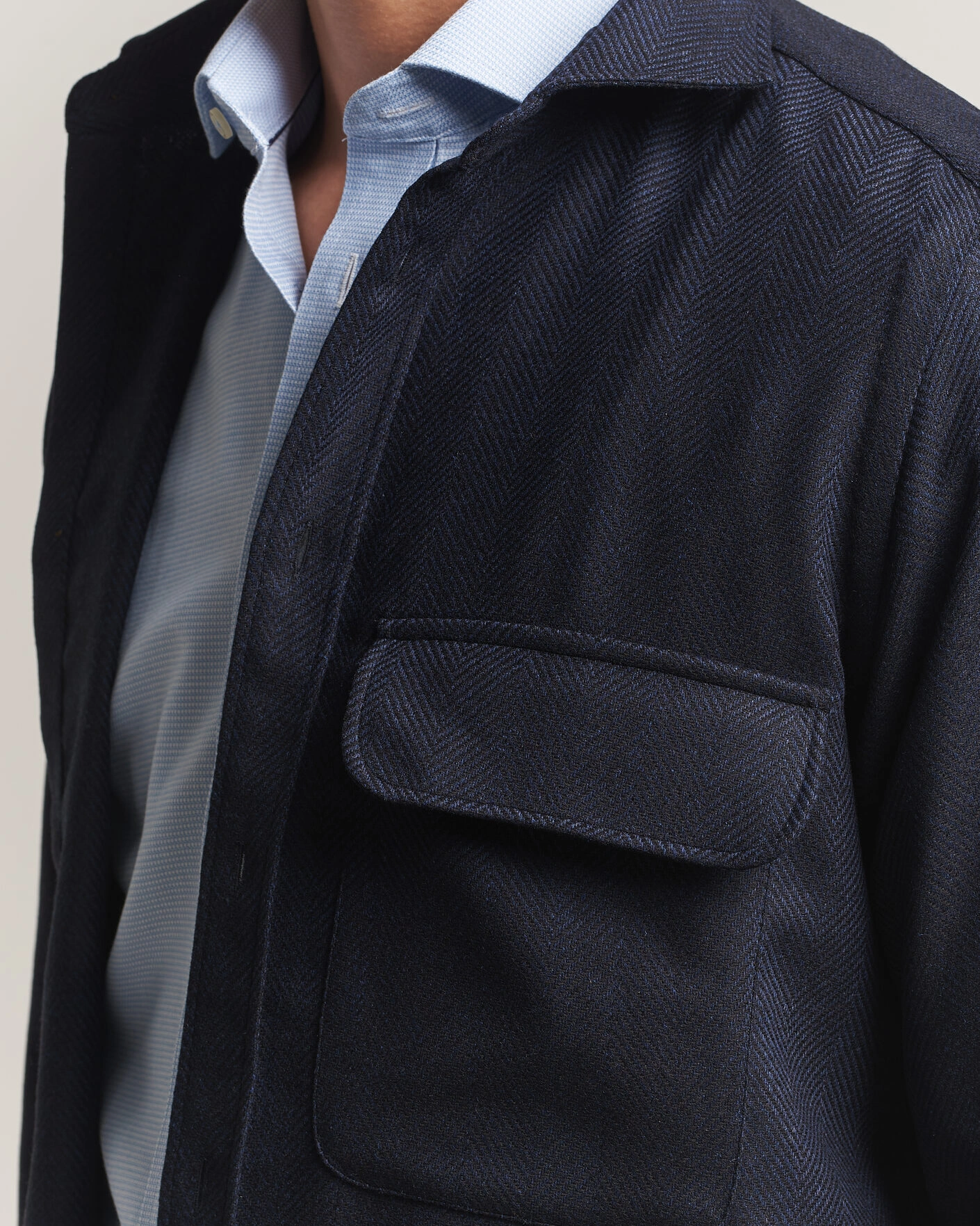 Herr | Skjortor | Finamore Napoli | Wool Herringbone Overshirt Navy