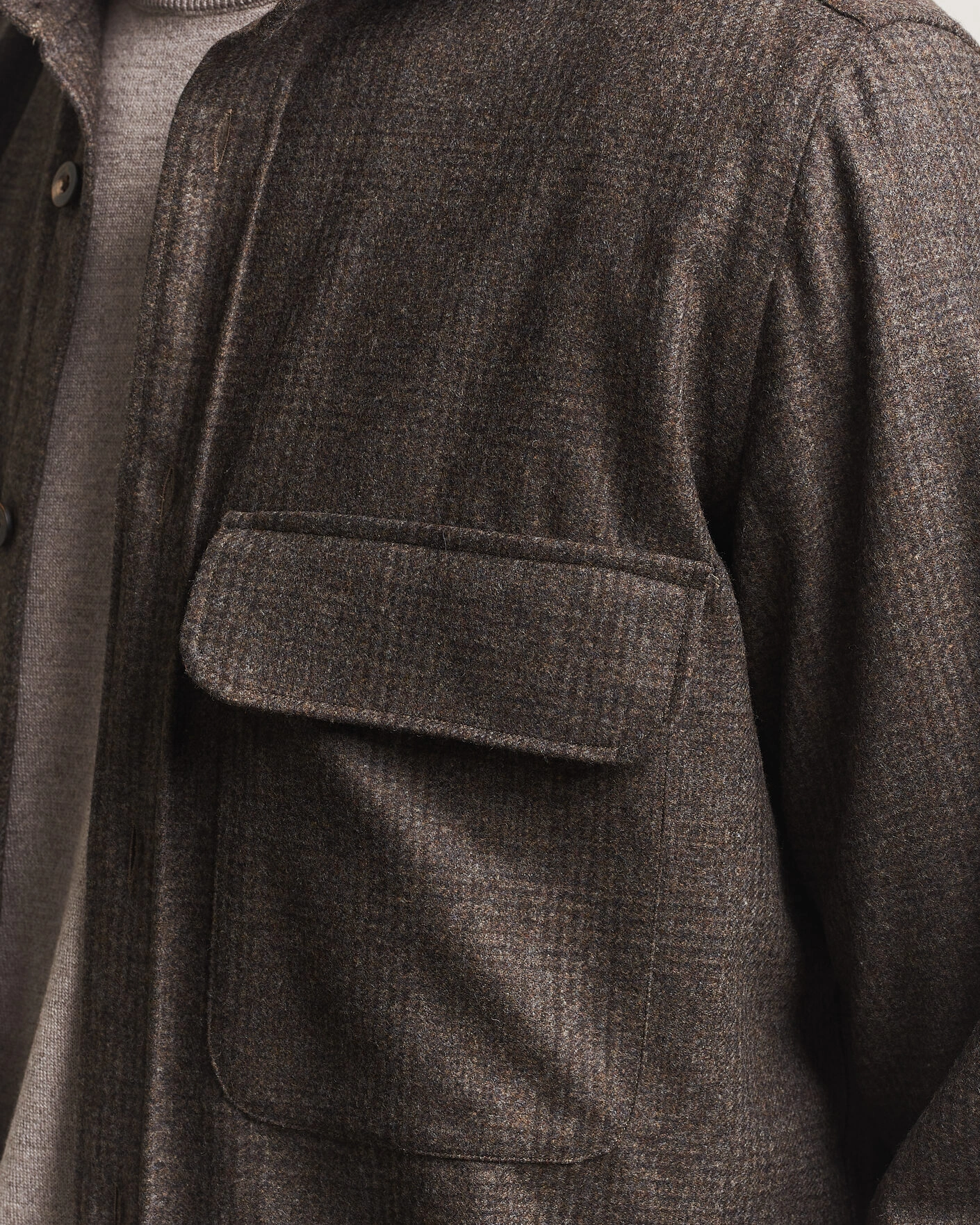 Herr | Skjortor | Finamore Napoli | Wool Houndstooth Overshirt Dark Brown