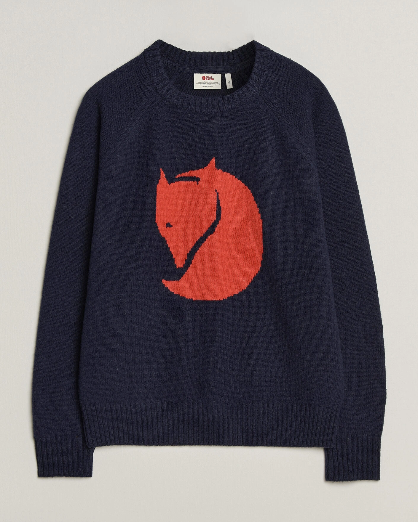 Herr | Tröjor | Fjällräven | Logo Knit Wool Sweater Dark Navy