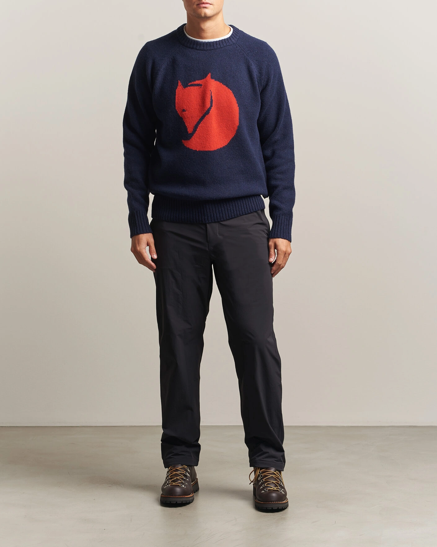 Herr | Tröjor | Fjällräven | Logo Knit Wool Sweater Dark Navy