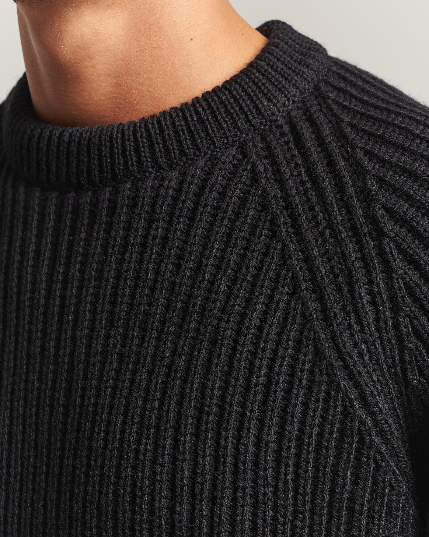 Herr | Tröjor | Gloverall | Fisherman Rib Chunky Wool Crew Neck Black