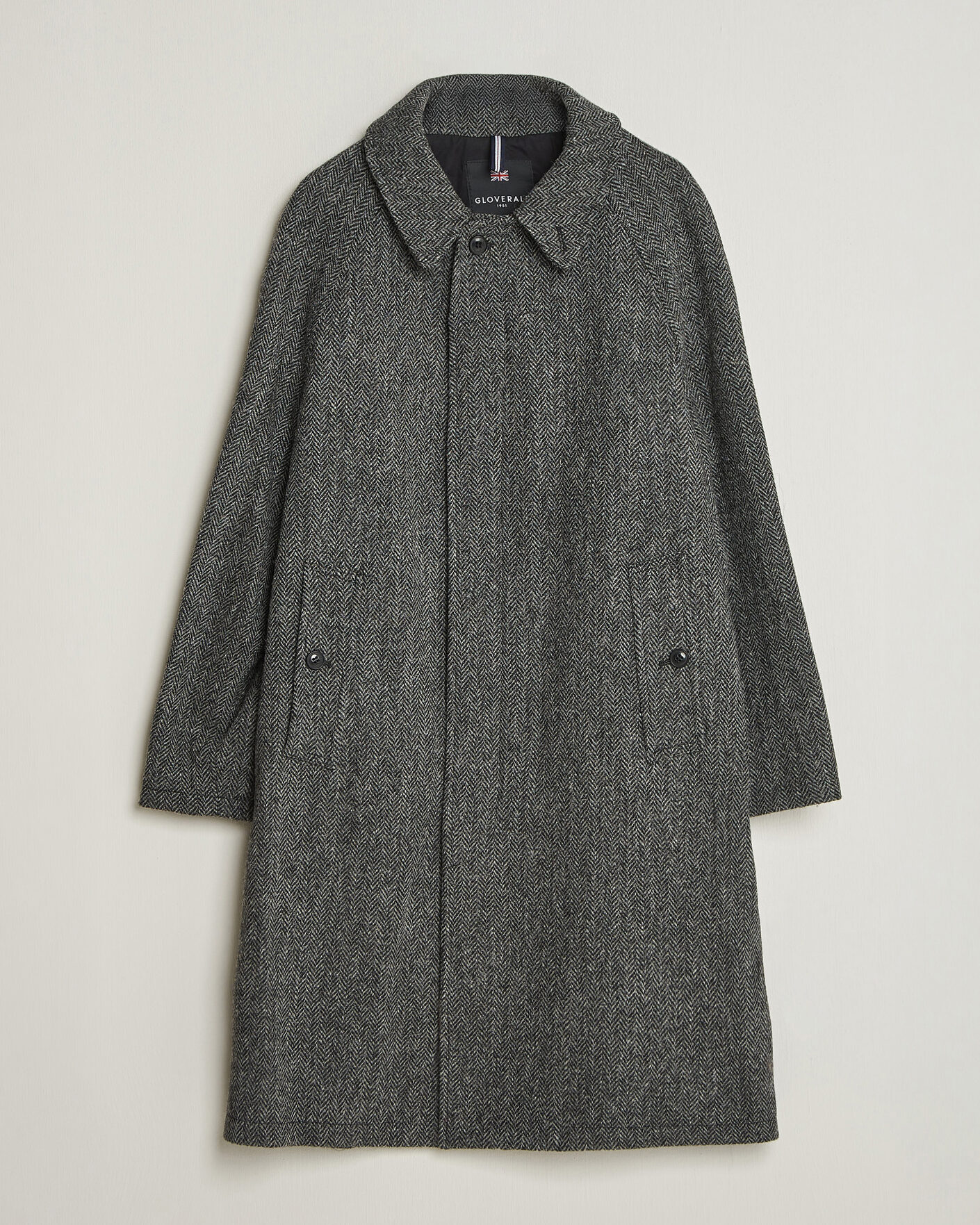 Herr | Jackor | Gloverall | Hynes Harris Tweed Coat Charcoal Herringbone