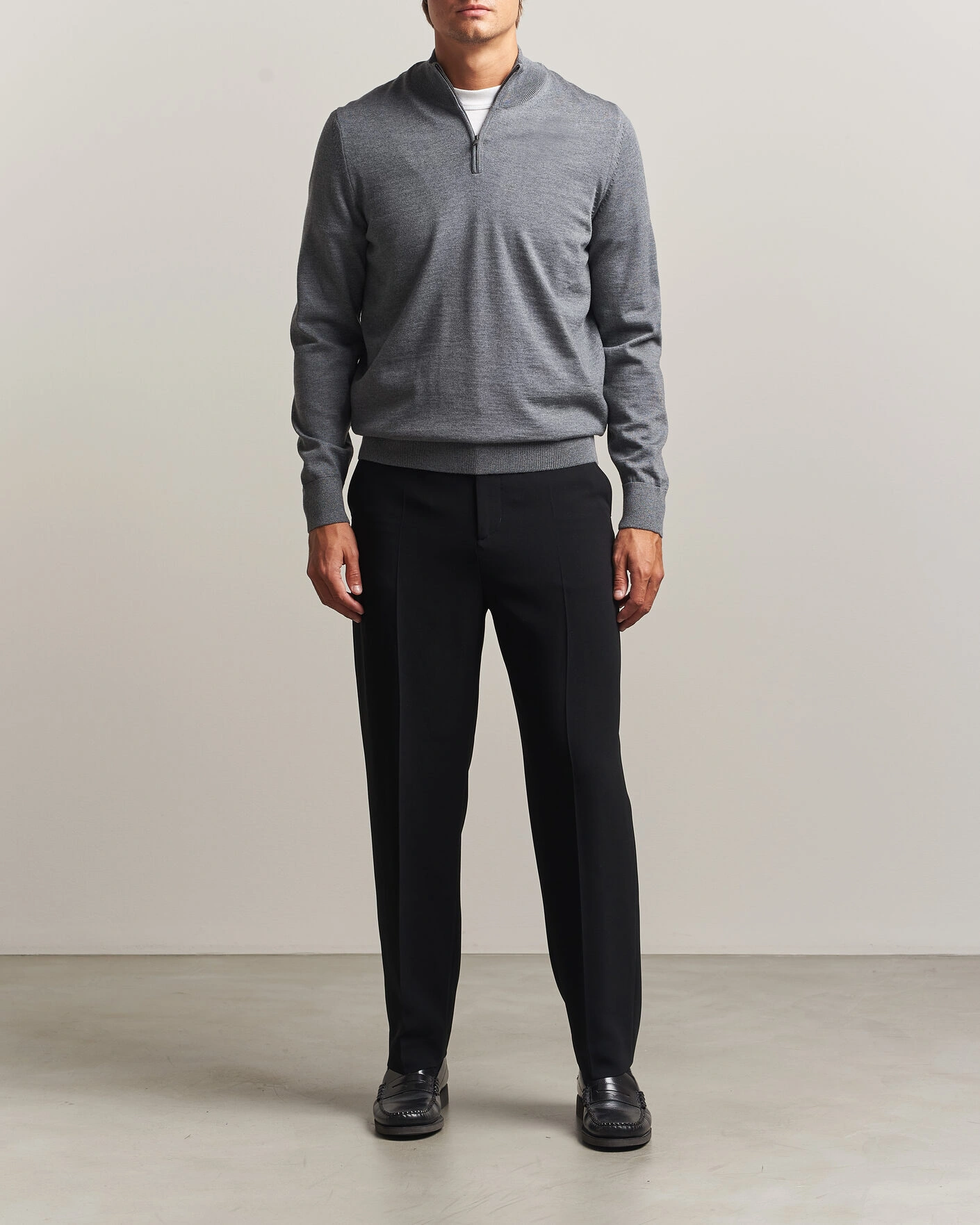 Herr | Tröjor | BOSS BLACK | Ebenji Merino Knitted Half Zip Medium Grey