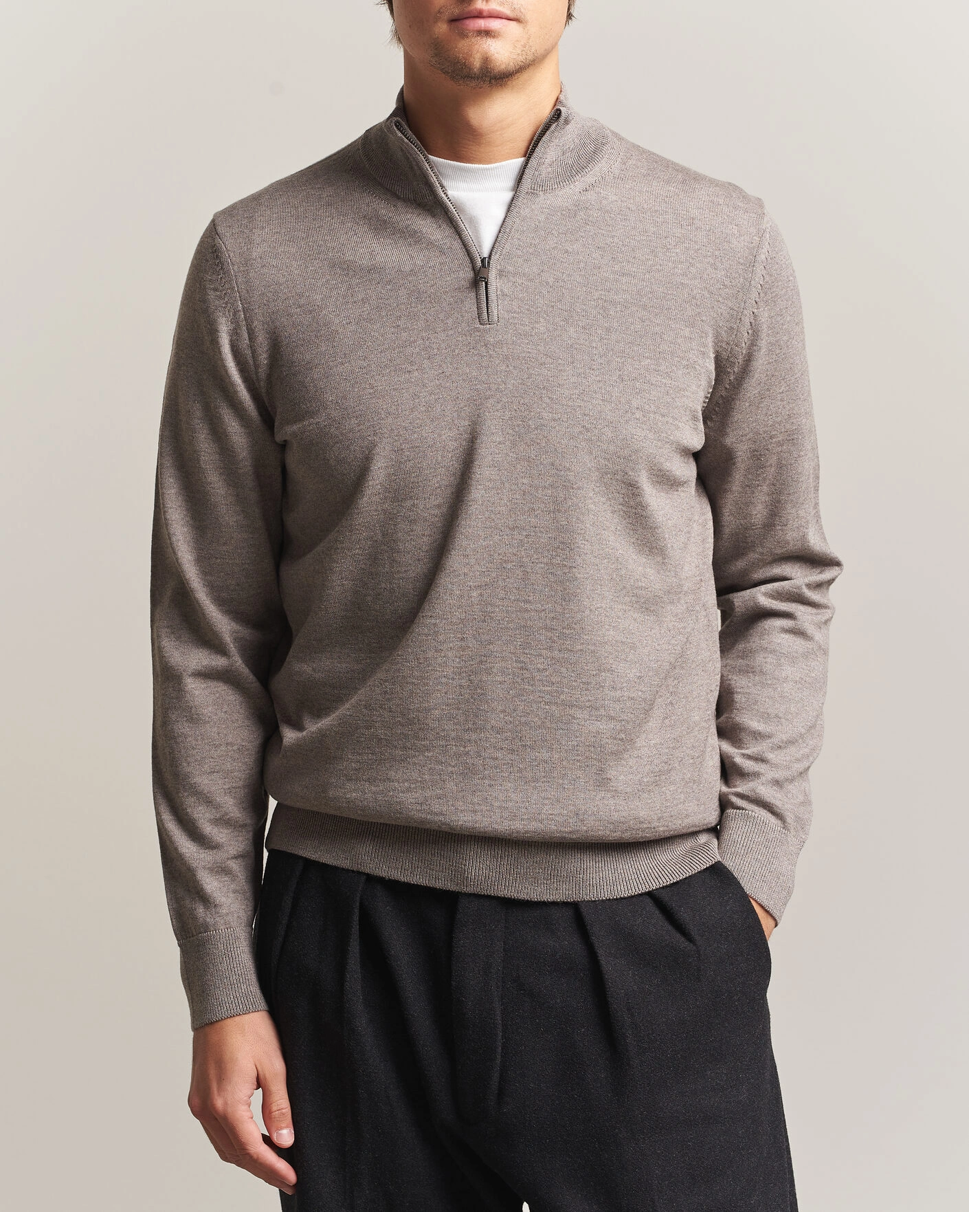 Herr | Tröjor | BOSS BLACK | Ebenji Merino Knitted Half Zip Open Brown