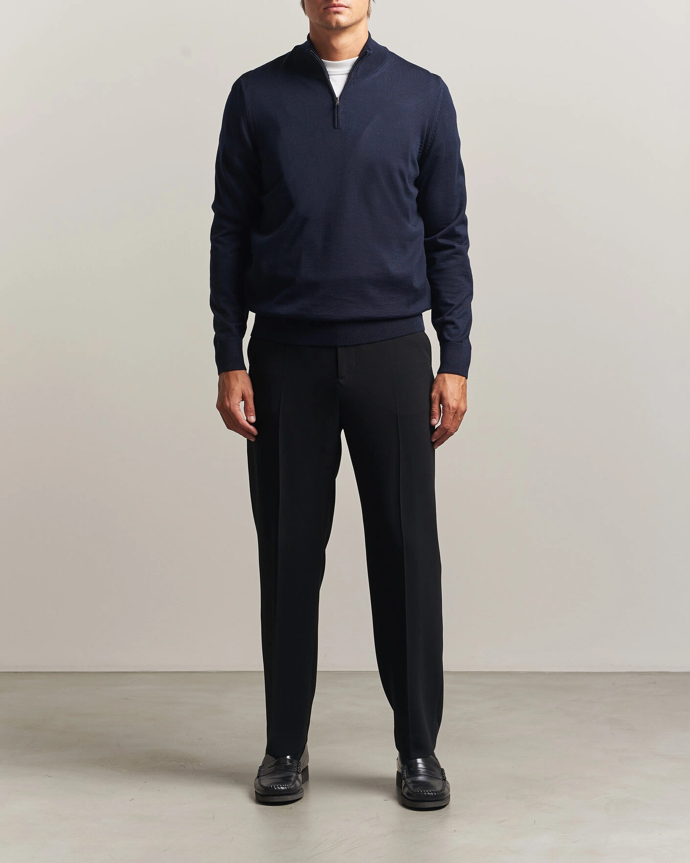 Herr | Tröjor | BOSS BLACK | Ebenji Merino Knitted Half Zip Dark Blue