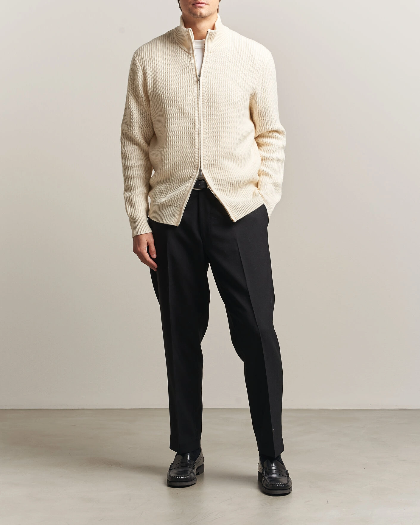 Herr | Tröjor | BOSS BLACK | Fiocco Wool/Cashmere Full Zip Open White