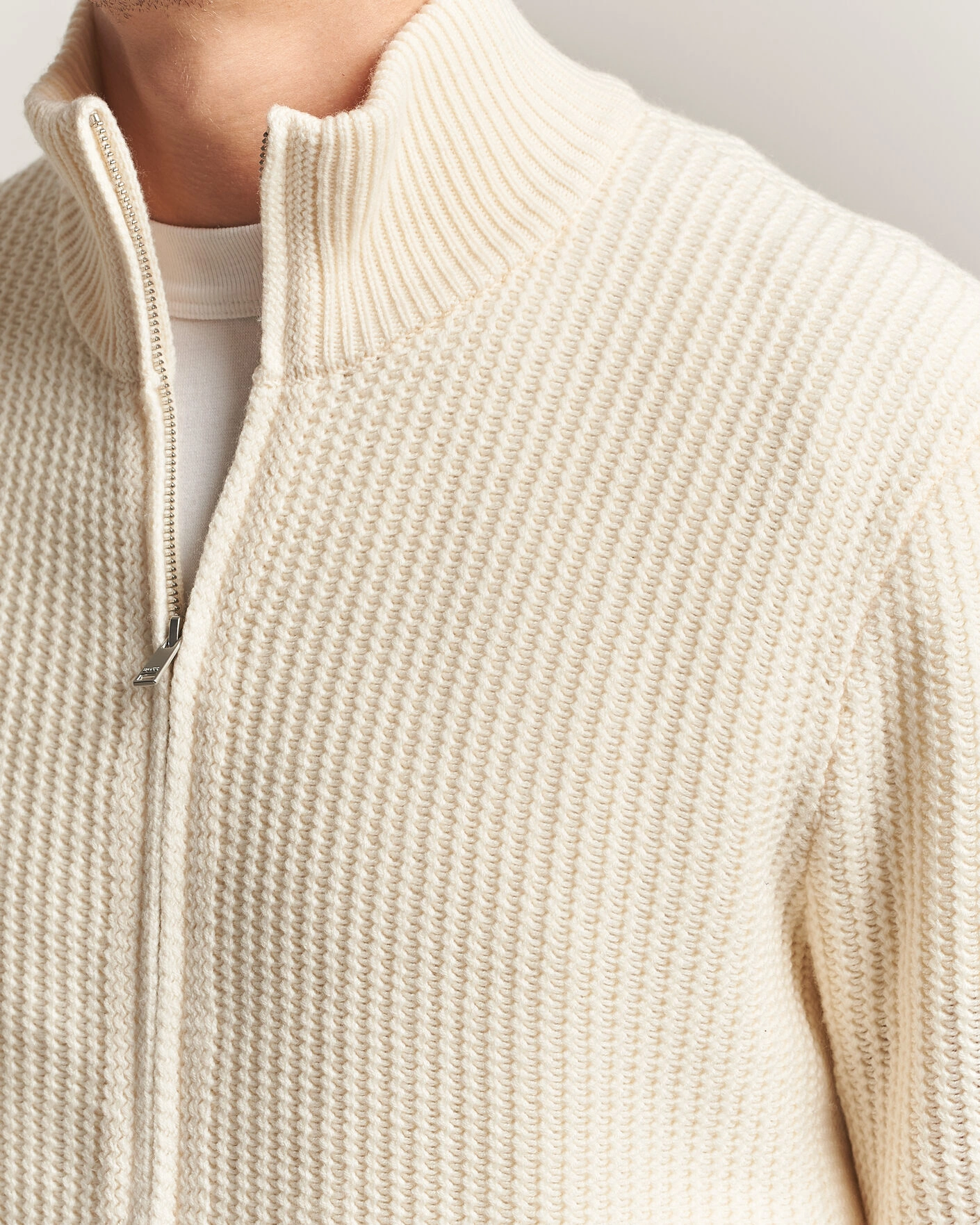Herr | Tröjor | BOSS BLACK | Fiocco Wool/Cashmere Full Zip Open White